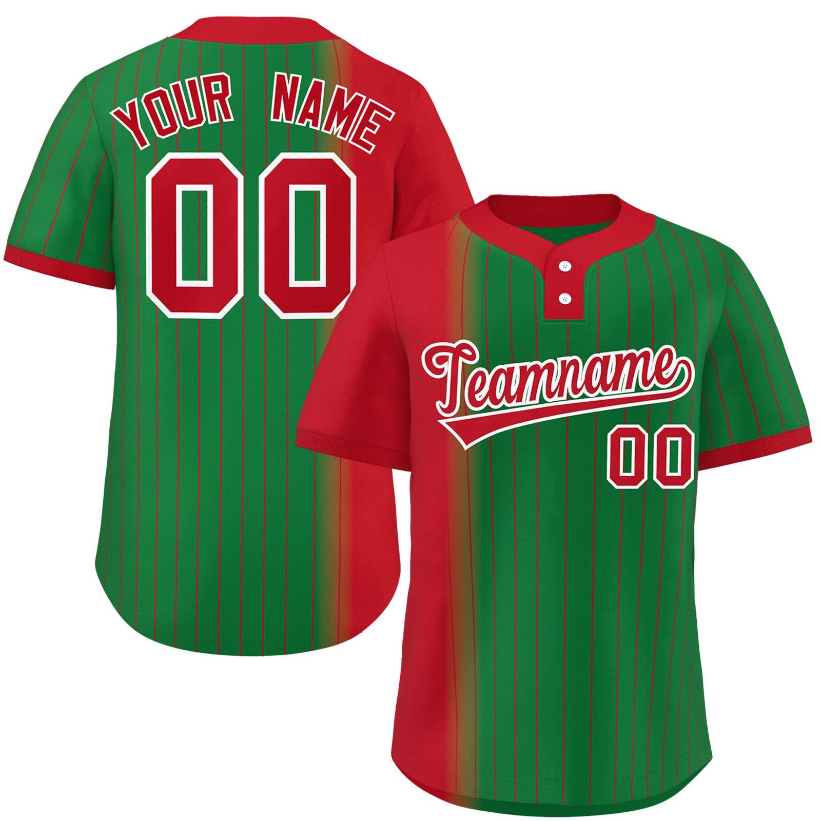 Custom Red Kelly Green Gradient Stripe Fashion Authentic Two-Button Softball Jersey