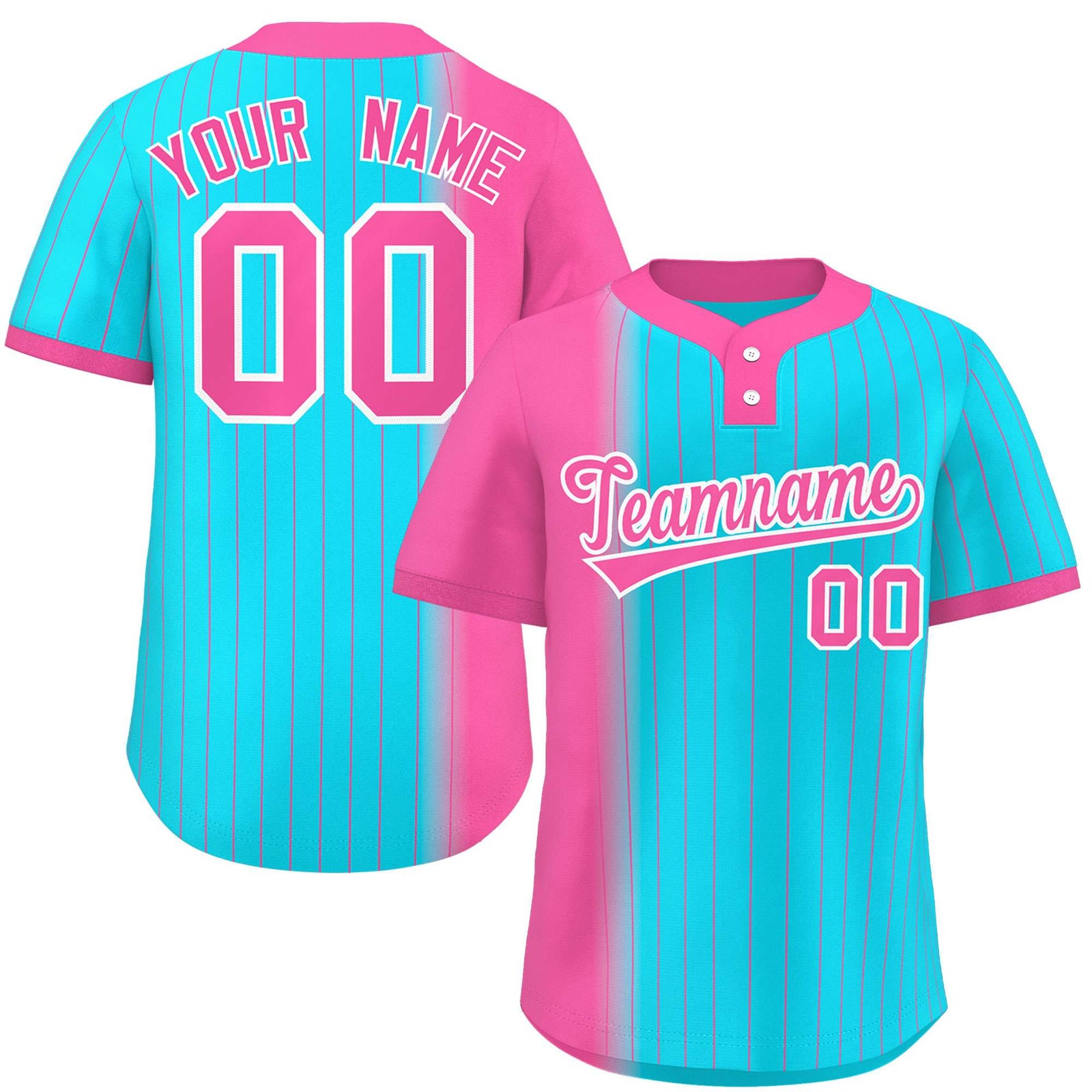 Custom Pink Sky Blue Gradient Stripe Fashion Authentic Two-Button Softball Jersey