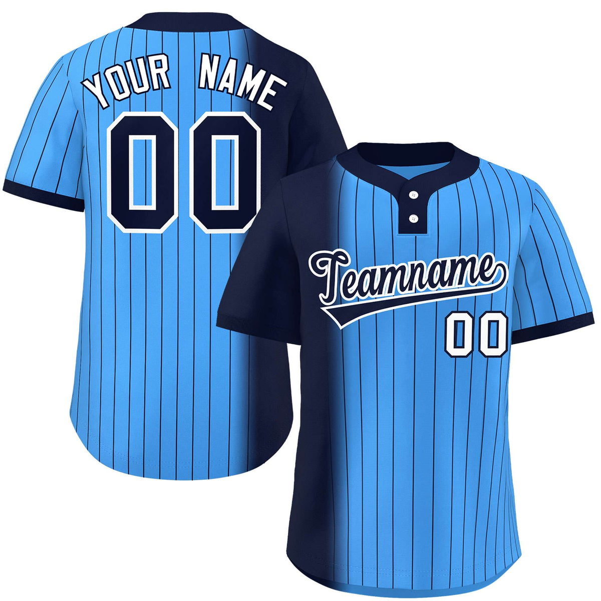 Custom Navy Powder Blue Gradient Stripe Fashion Authentic Two-Button Softball Jersey