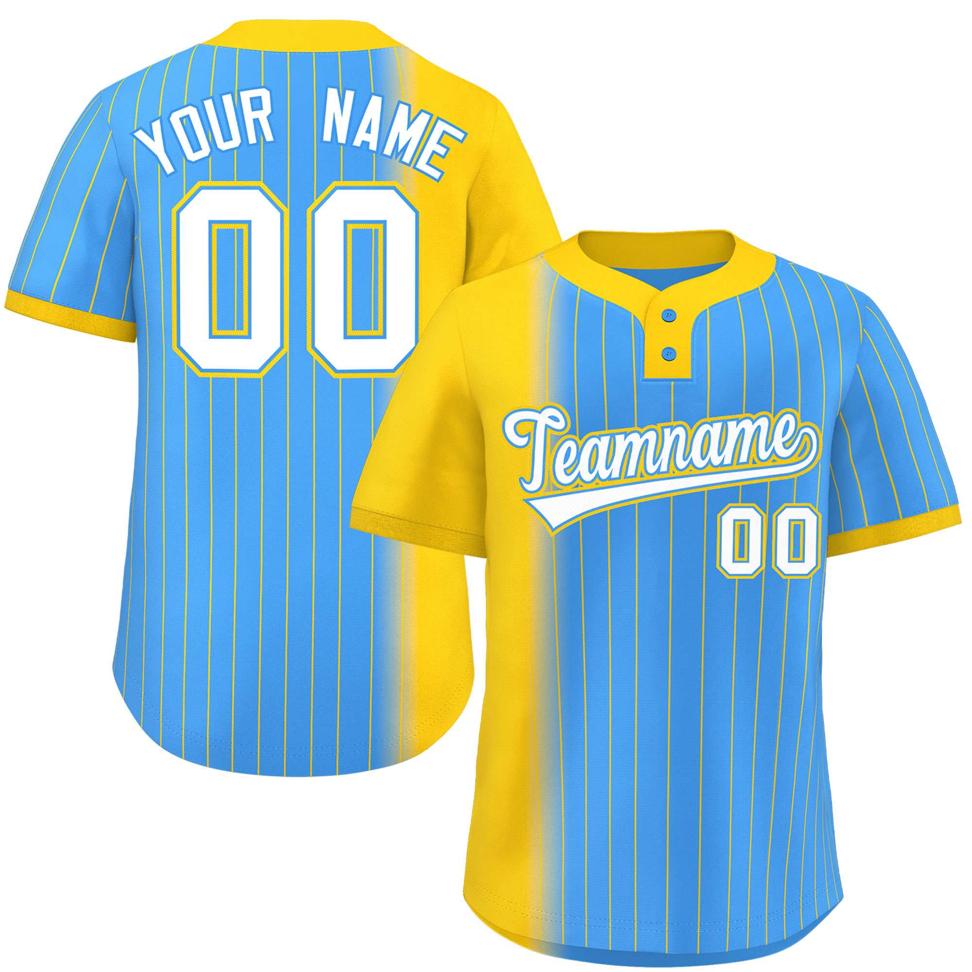 Custom Gold Powder Blue Gradient Stripe Fashion Authentic Two-Button Softball Jersey