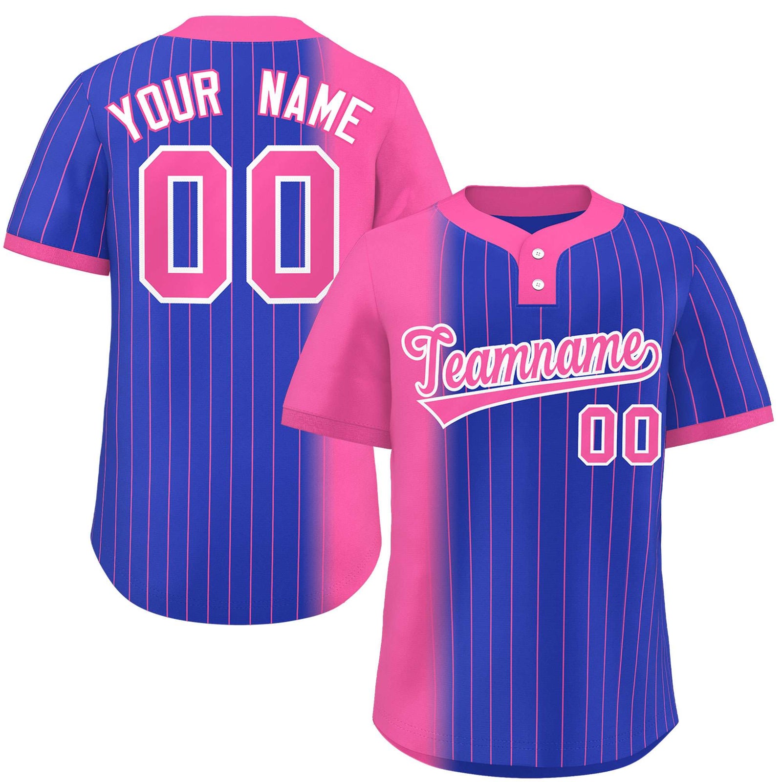 Custom Pink Royal Gradient Stripe Fashion Authentic Two-Button Softball Jersey