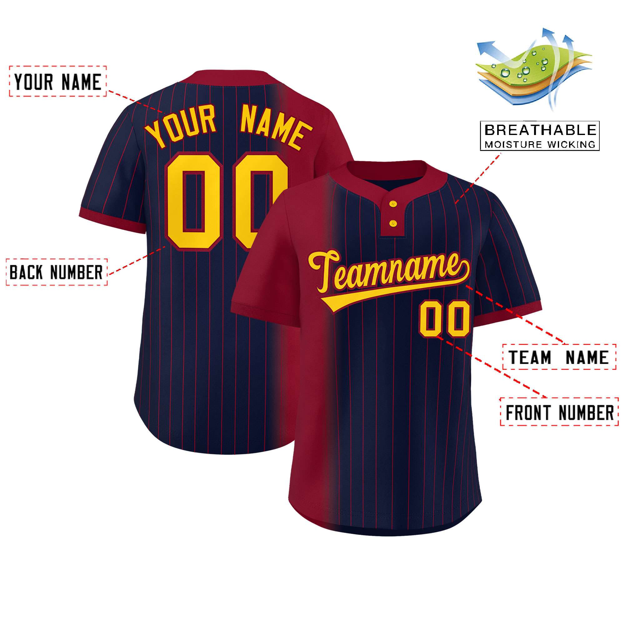 Custom Crimson Navy Gradient Stripe Fashion Authentic Two-Button Softball Jersey