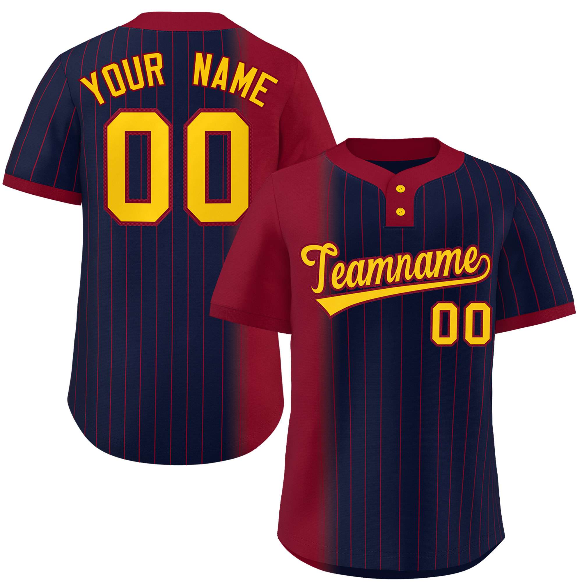 Custom Crimson Navy Gradient Stripe Fashion Authentic Two-Button Softball Jersey