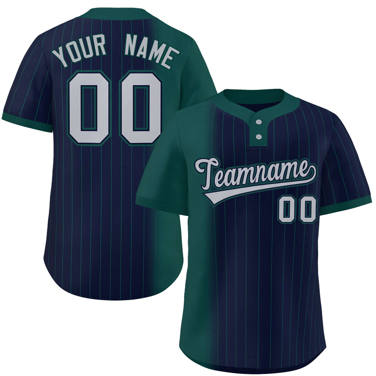 Custom Midnight Green Navy Gradient Stripe Fashion Authentic Two-Button Softball Jersey