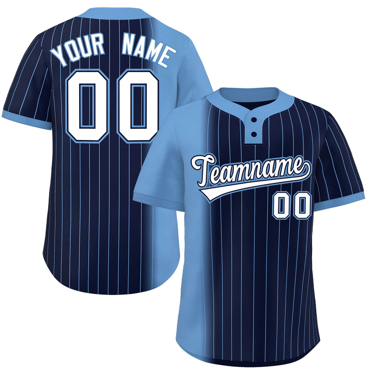Custom Light Blue Navy Gradient Stripe Fashion Authentic Two-Button Softball Jersey