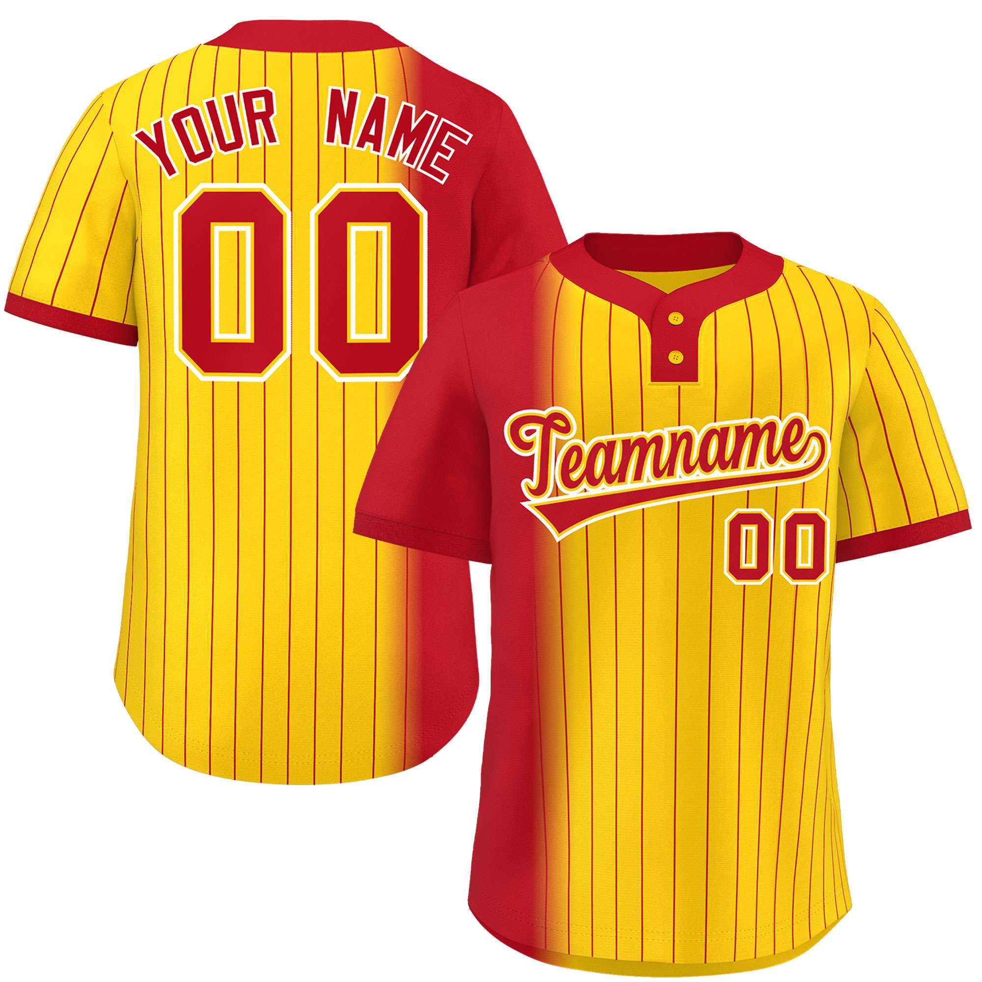 Custom Red Gold Gradient Stripe Fashion Authentic Two-Button Softball Jersey