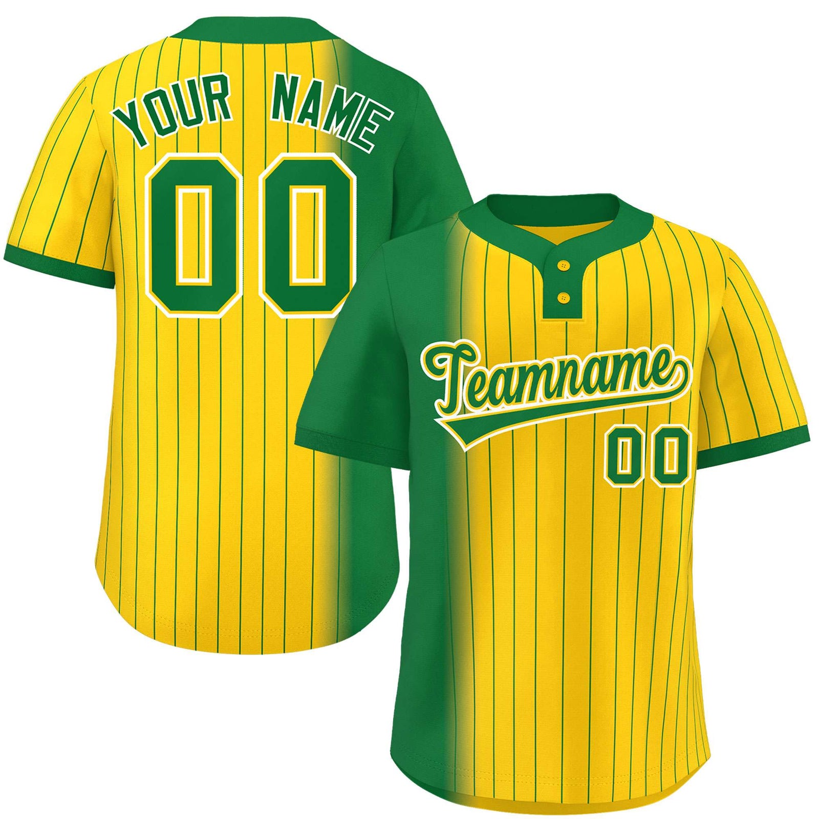 Custom Kelly Green Gold Gradient Stripe Fashion Authentic Two-Button Softball Jersey