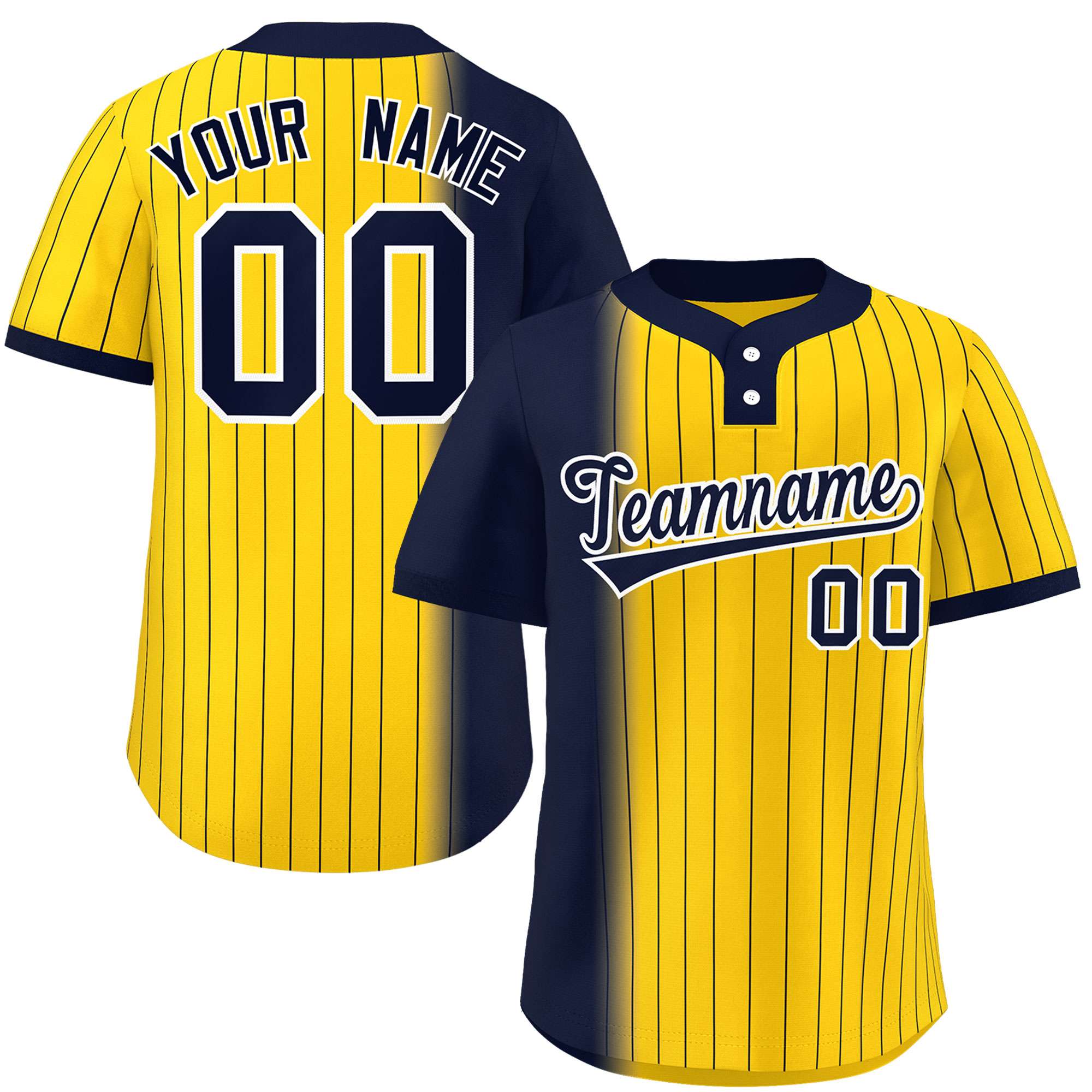 Custom Navy Gold Gradient Stripe Fashion Authentic Two-Button Softball Jersey