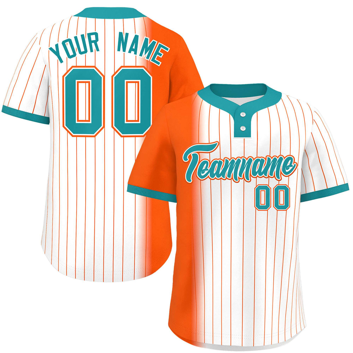 Custom Orange White-Aqua Gradient Stripe Fashion Authentic Two-Button Softball Jersey