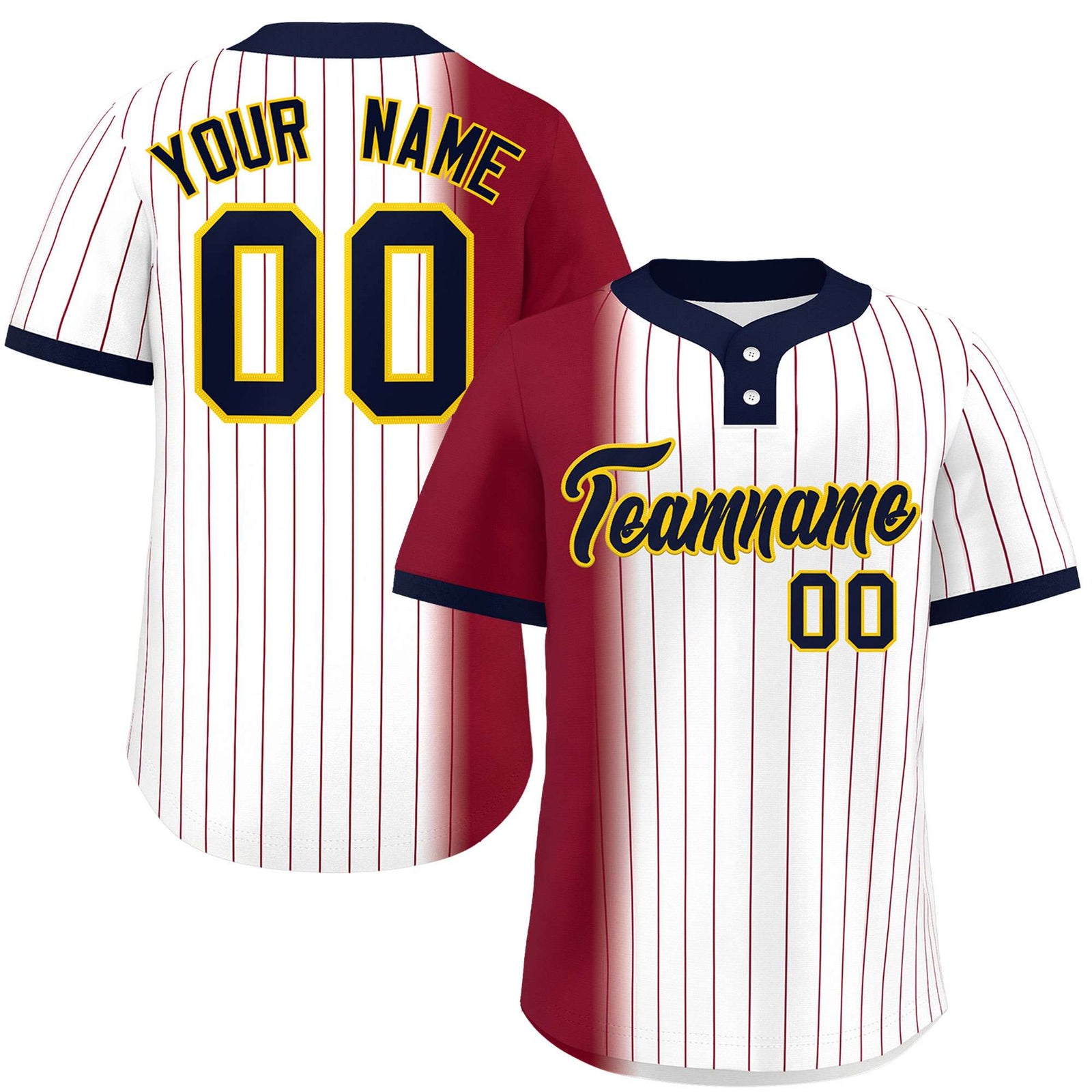 Custom Crimson White-Navy Gradient Stripe Fashion Authentic Two-Button Softball Jersey