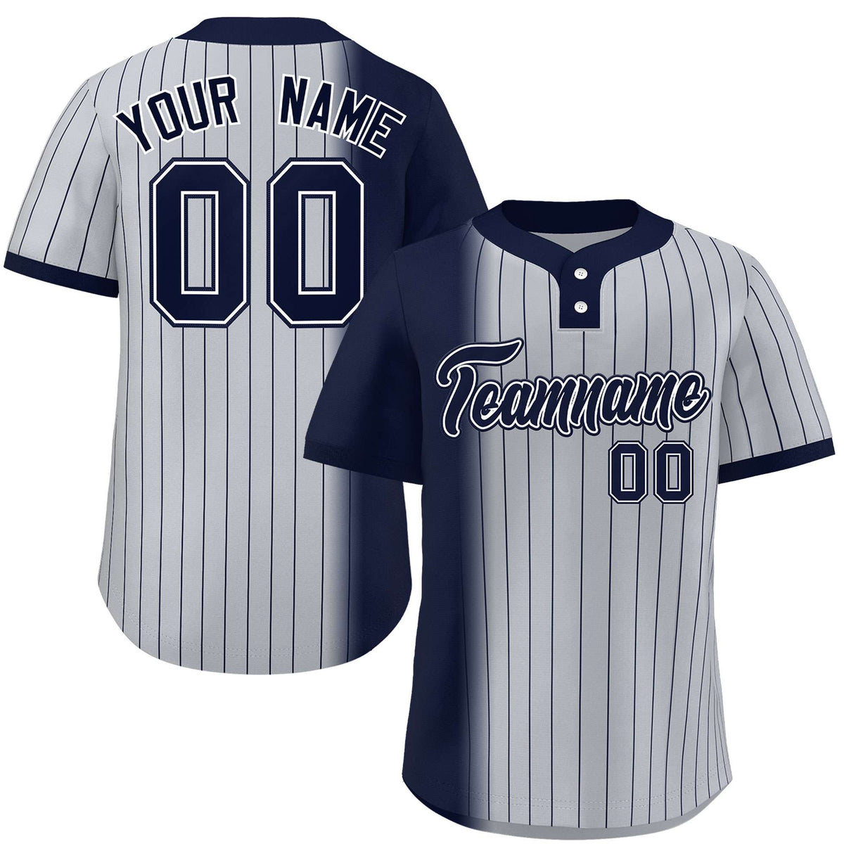 Custom Navy Gray Gradient Stripe Fashion Authentic Two-Button Softball Jersey