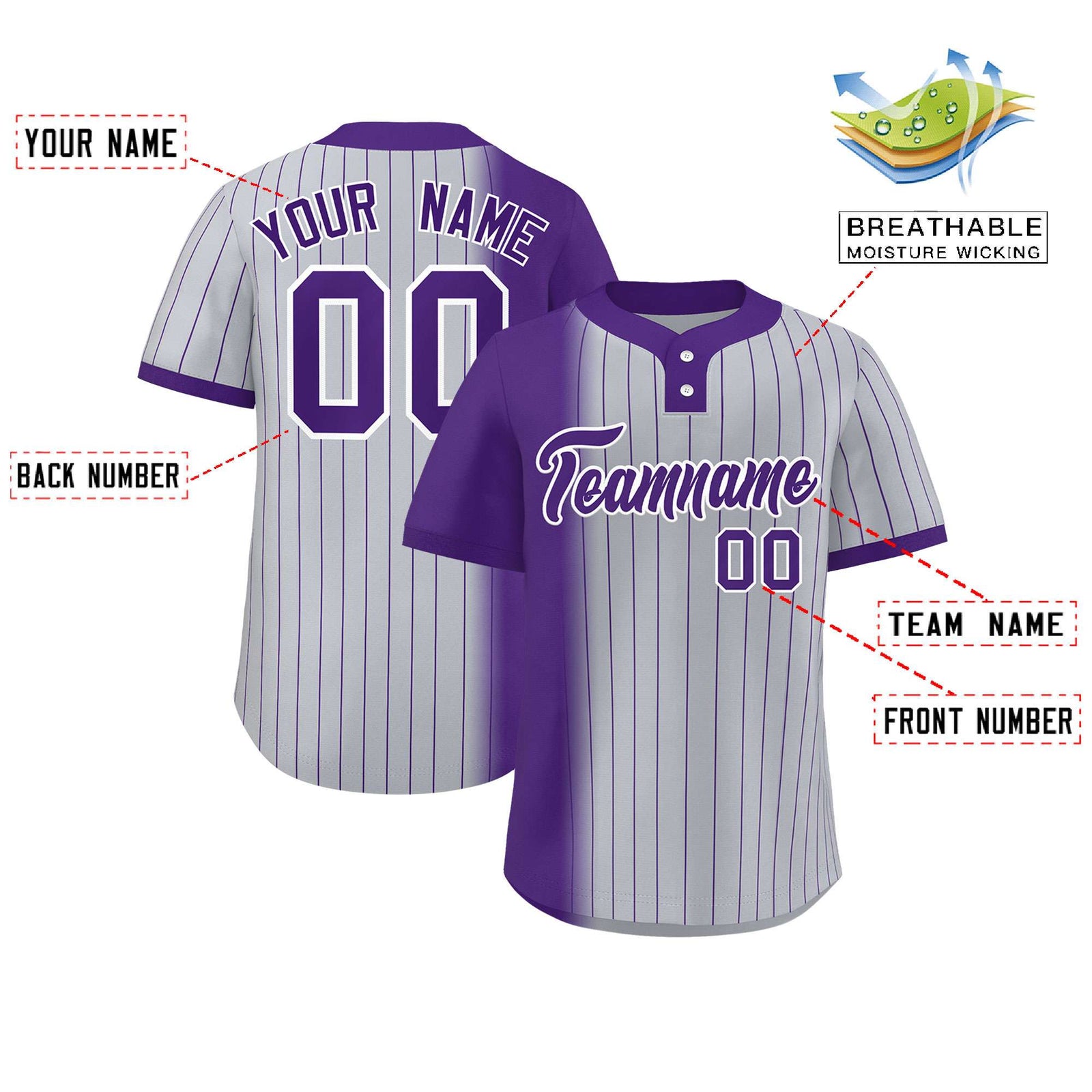 Custom Purple Gray Gradient Stripe Fashion Authentic Two-Button Softball Jersey
