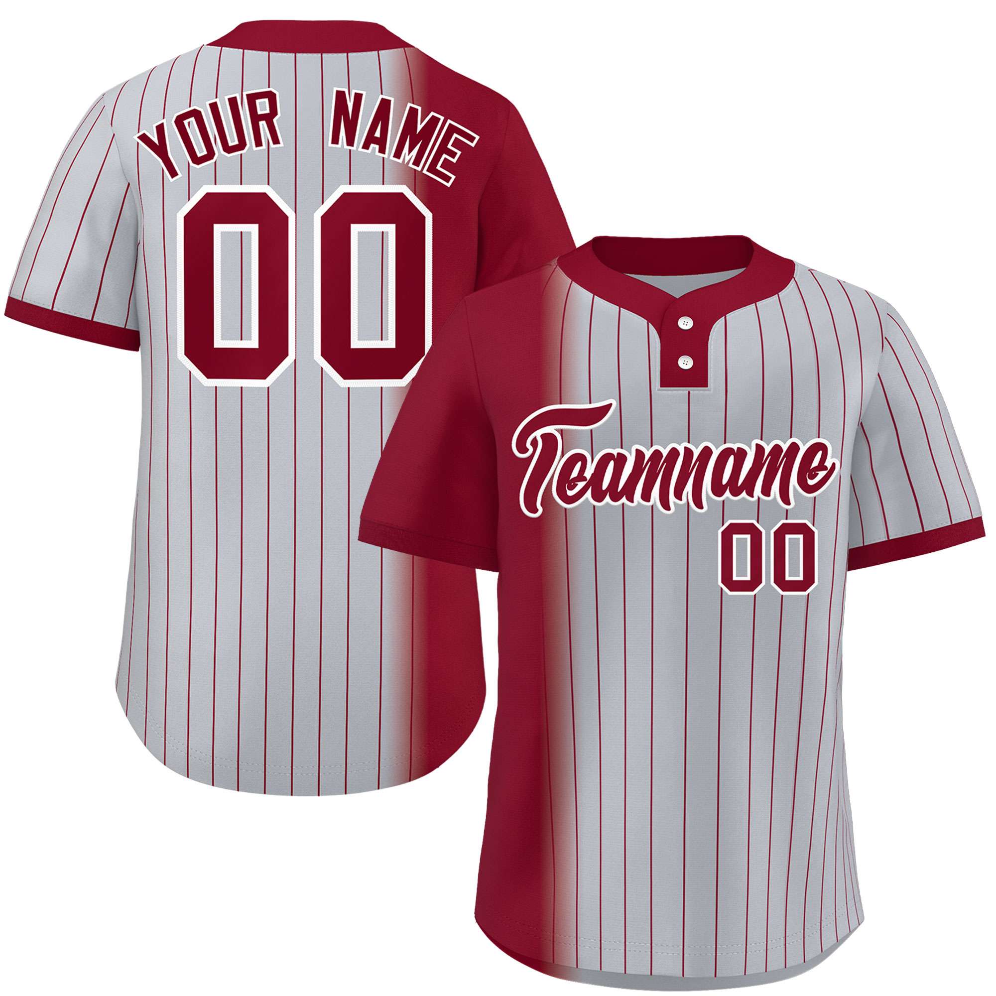 Custom Crimson Gray Gradient Stripe Fashion Authentic Two-Button Softball Jersey