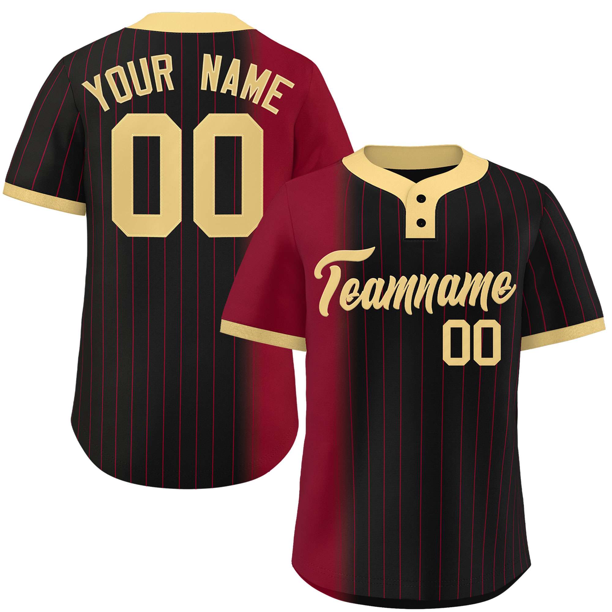 Custom Crimson Black-Khaki Gradient Stripe Fashion Authentic Two-Button Softball Jersey