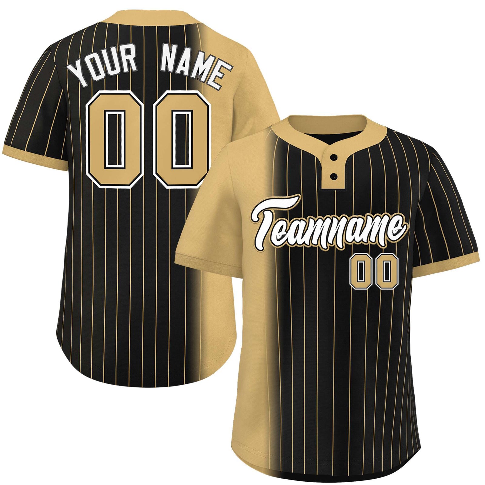 Custom Old Gold Black Gradient Stripe Fashion Authentic Two-Button Softball Jersey