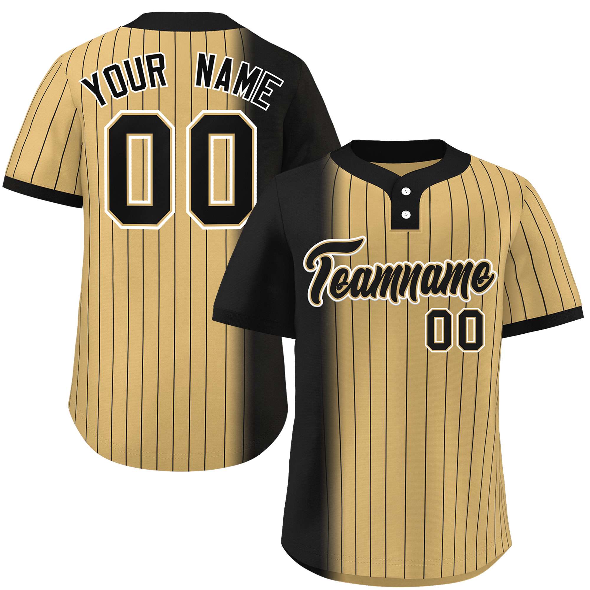 Custom Black Old Gold Gradient Stripe Fashion Authentic Two-Button Softball Jersey