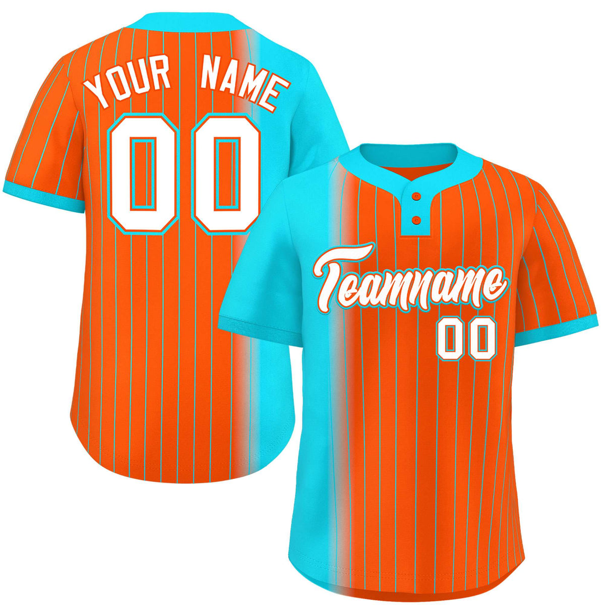 Custom Sky Blue Orange Gradient Stripe Fashion Authentic Two-Button Softball Jersey