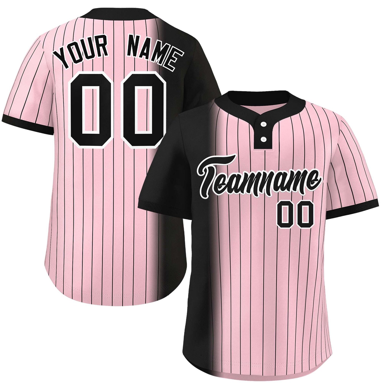 Custom Black Light Pink Gradient Stripe Fashion Authentic Two-Button Softball Jersey