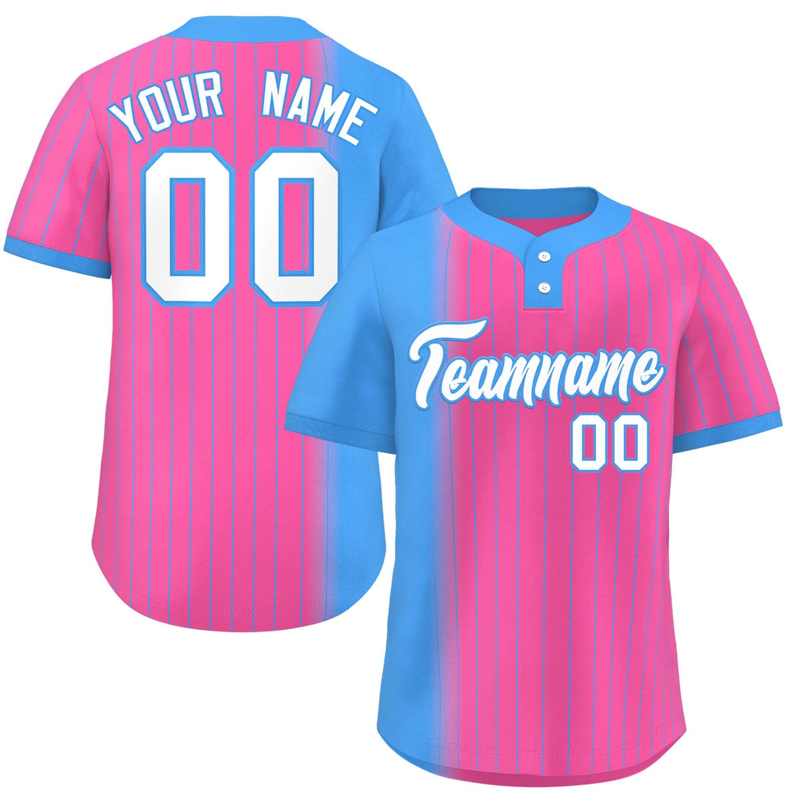 Custom Powder Blue Pink Gradient Stripe Fashion Authentic Two-Button Softball Jersey