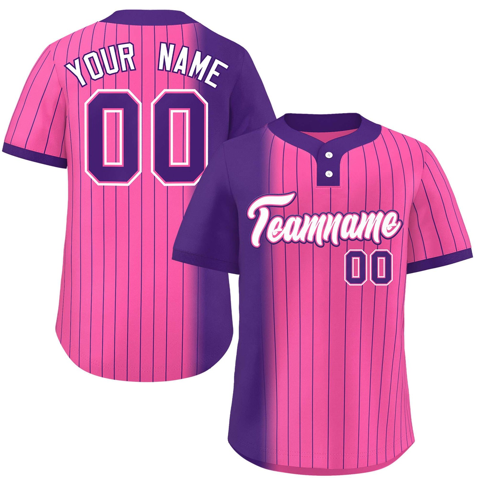Custom Purple Pink Gradient Stripe Fashion Authentic Two-Button Softball Jersey