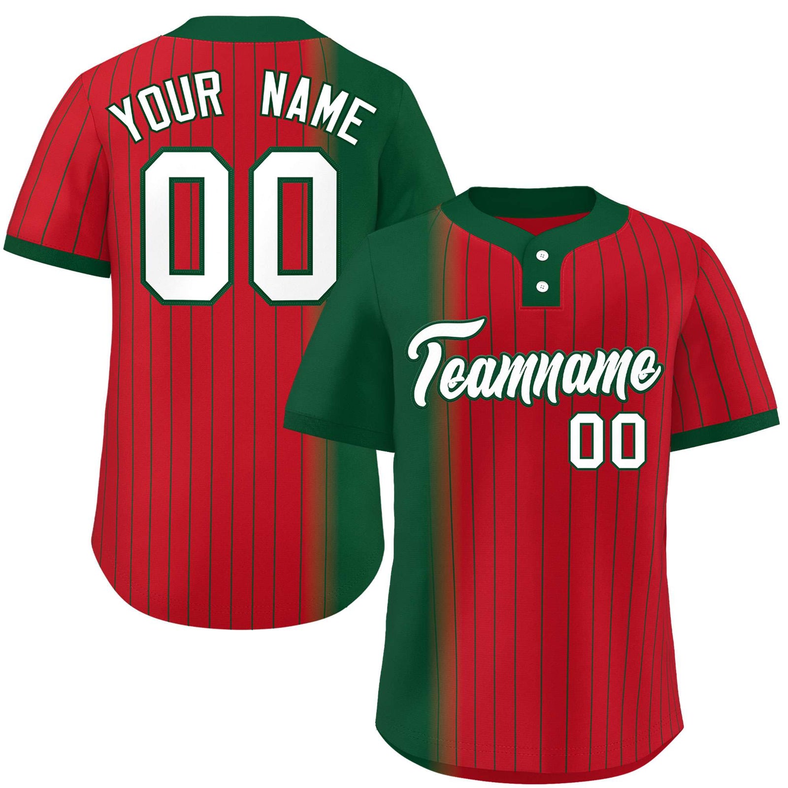 Custom Green Red Gradient Stripe Fashion Authentic Two-Button Softball Jersey