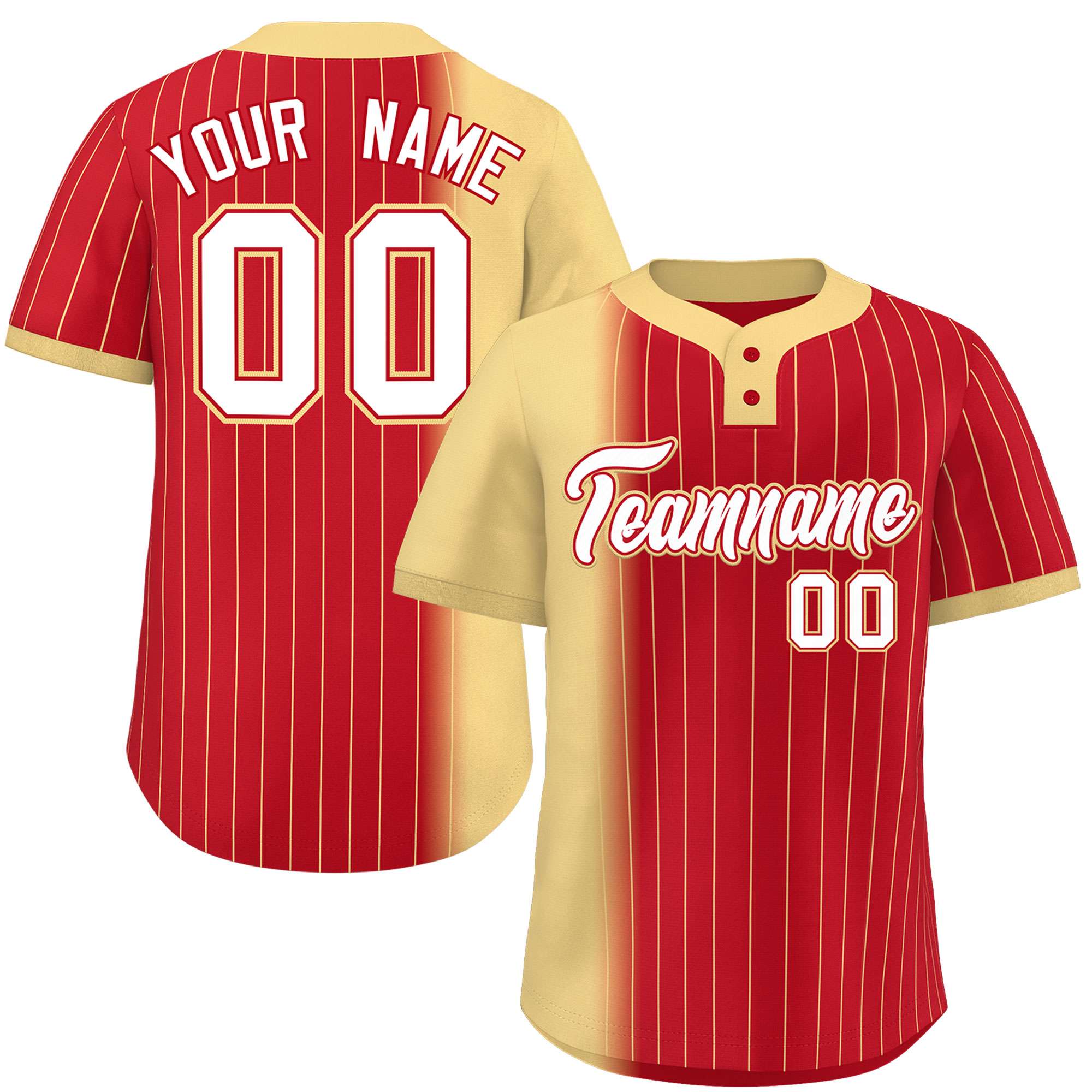 Custom Khaki Red Gradient Stripe Fashion Authentic Two-Button Softball Jersey