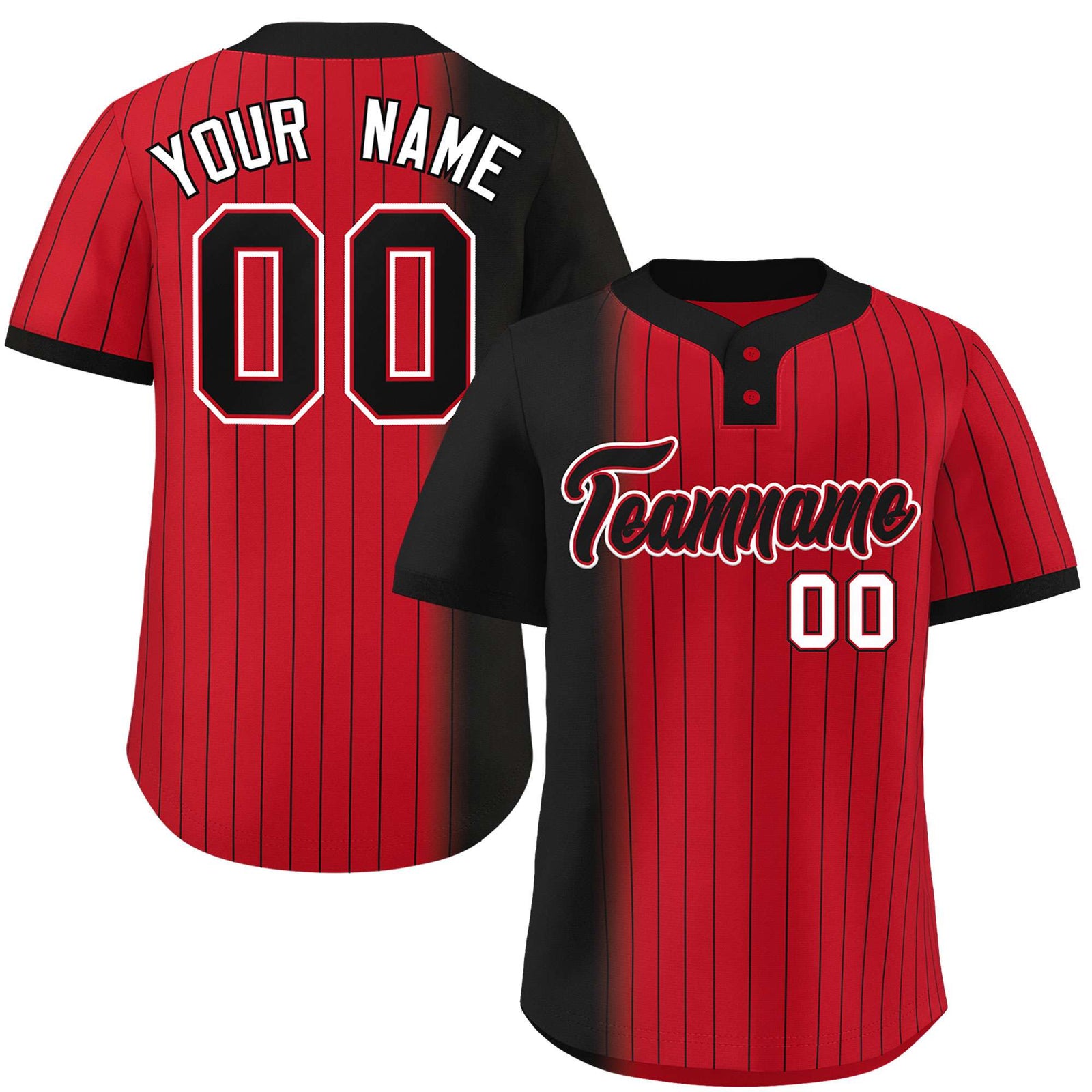 Custom Black Red Gradient Stripe Fashion Authentic Two-Button Softball Jersey