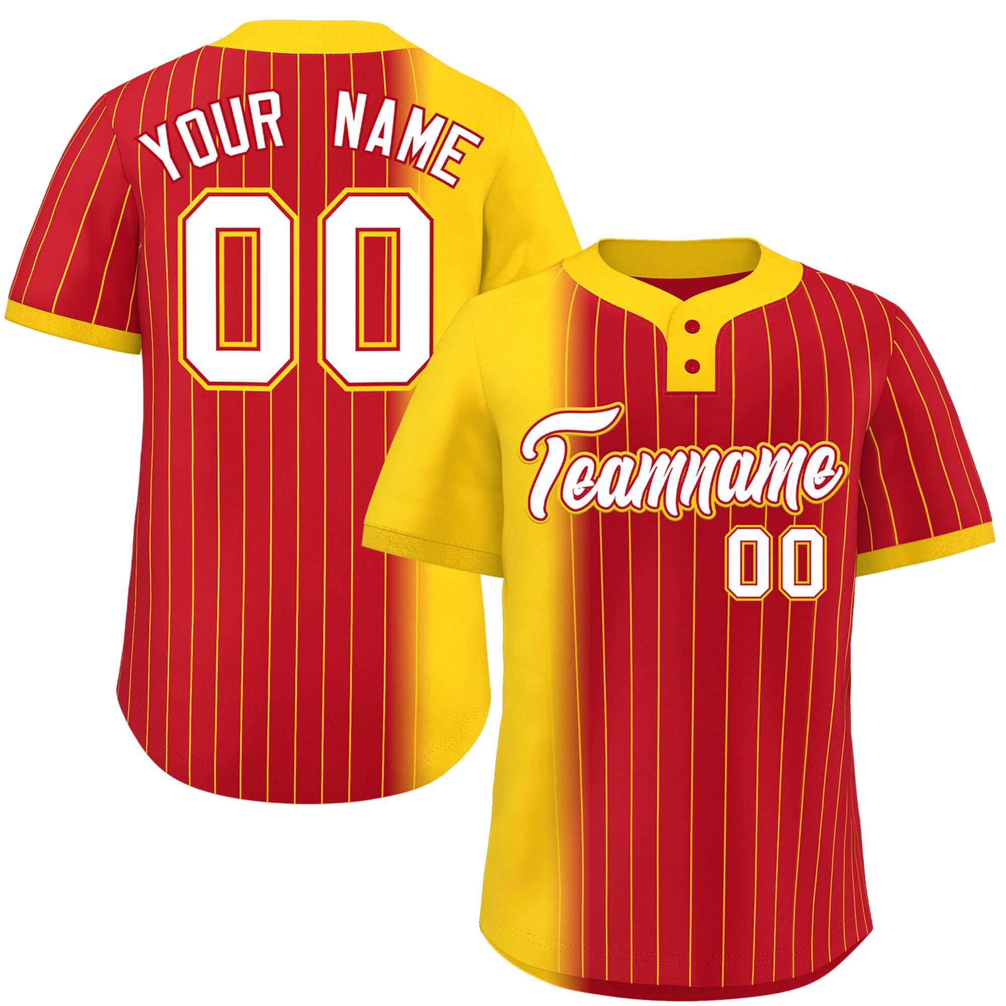 Custom Gold Red Gradient Stripe Fashion Authentic Two-Button Softball Jersey