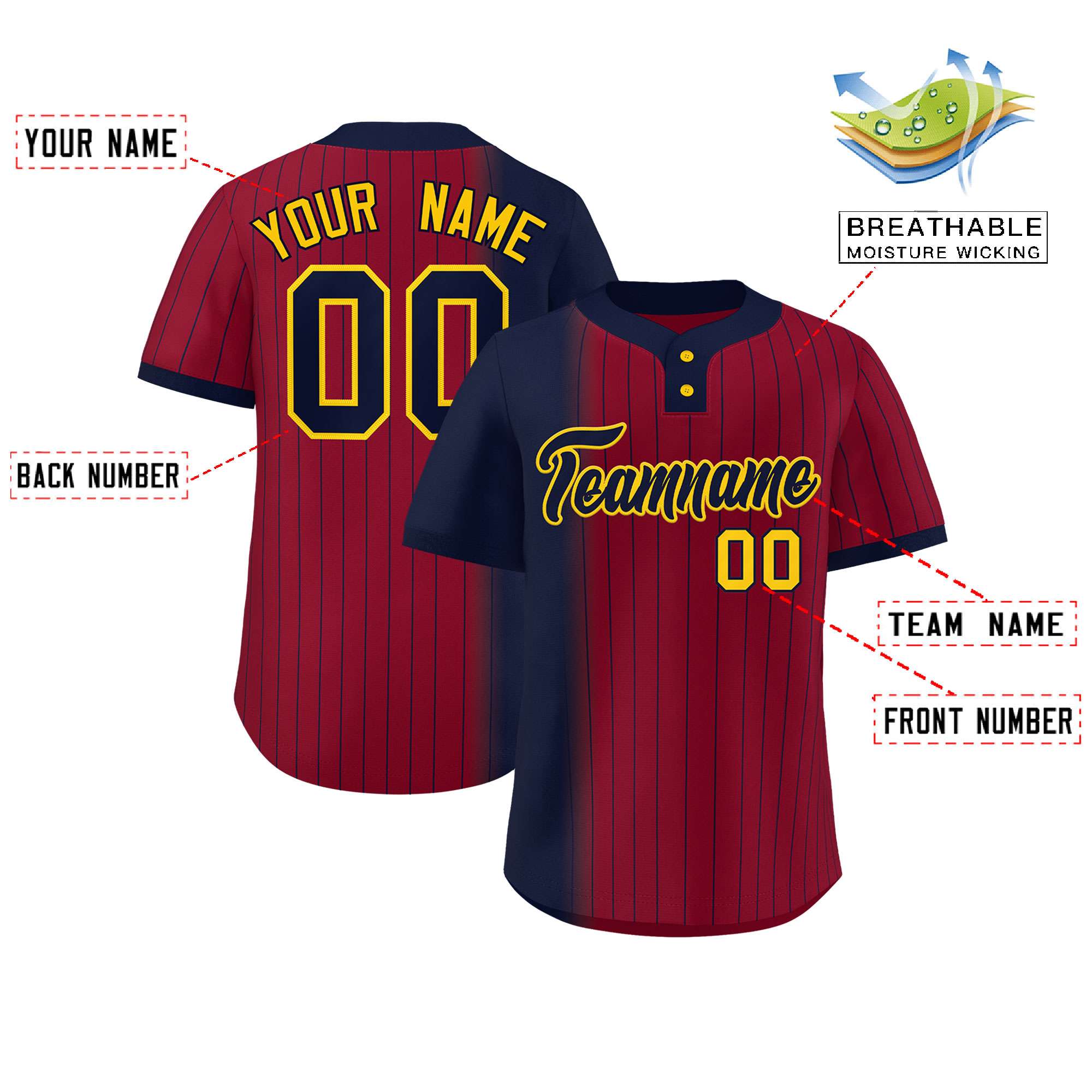 Custom Navy Crimson Gradient Stripe Fashion Authentic Two-Button Softball Jersey