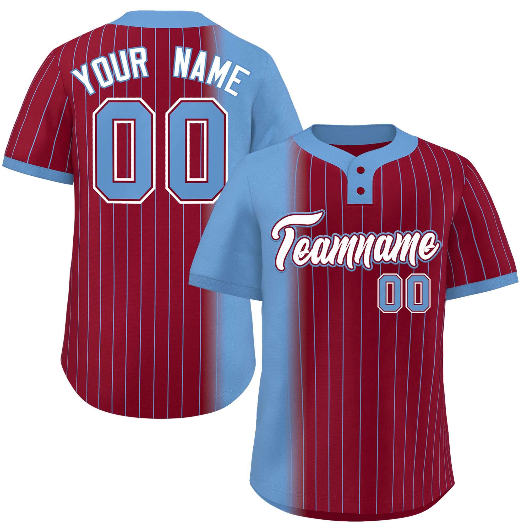 Custom Light Blue Crimson Gradient Stripe Fashion Authentic Two-Button Softball Jersey