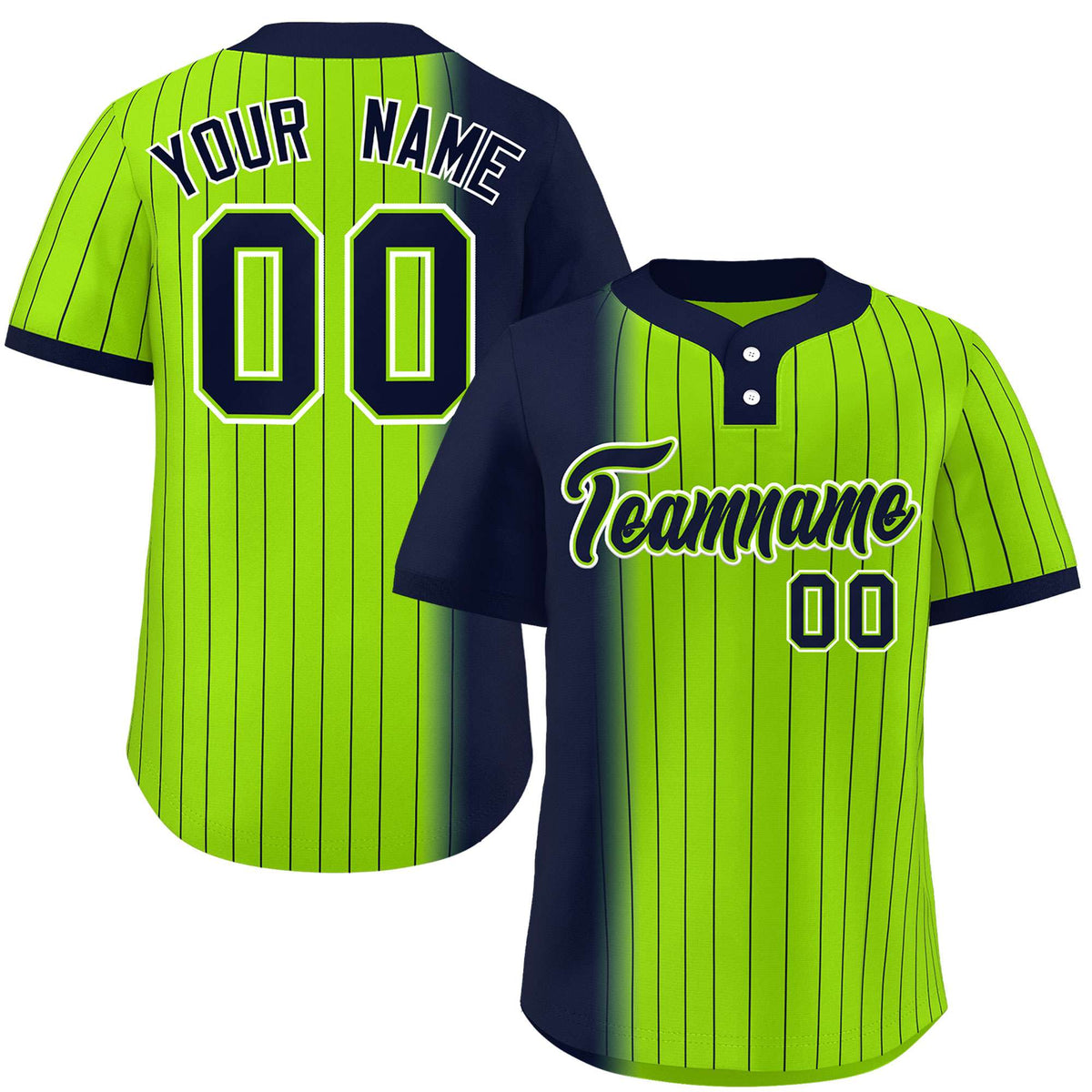 Custom Navy Neon Green Gradient Stripe Fashion Authentic Two-Button Softball Jersey