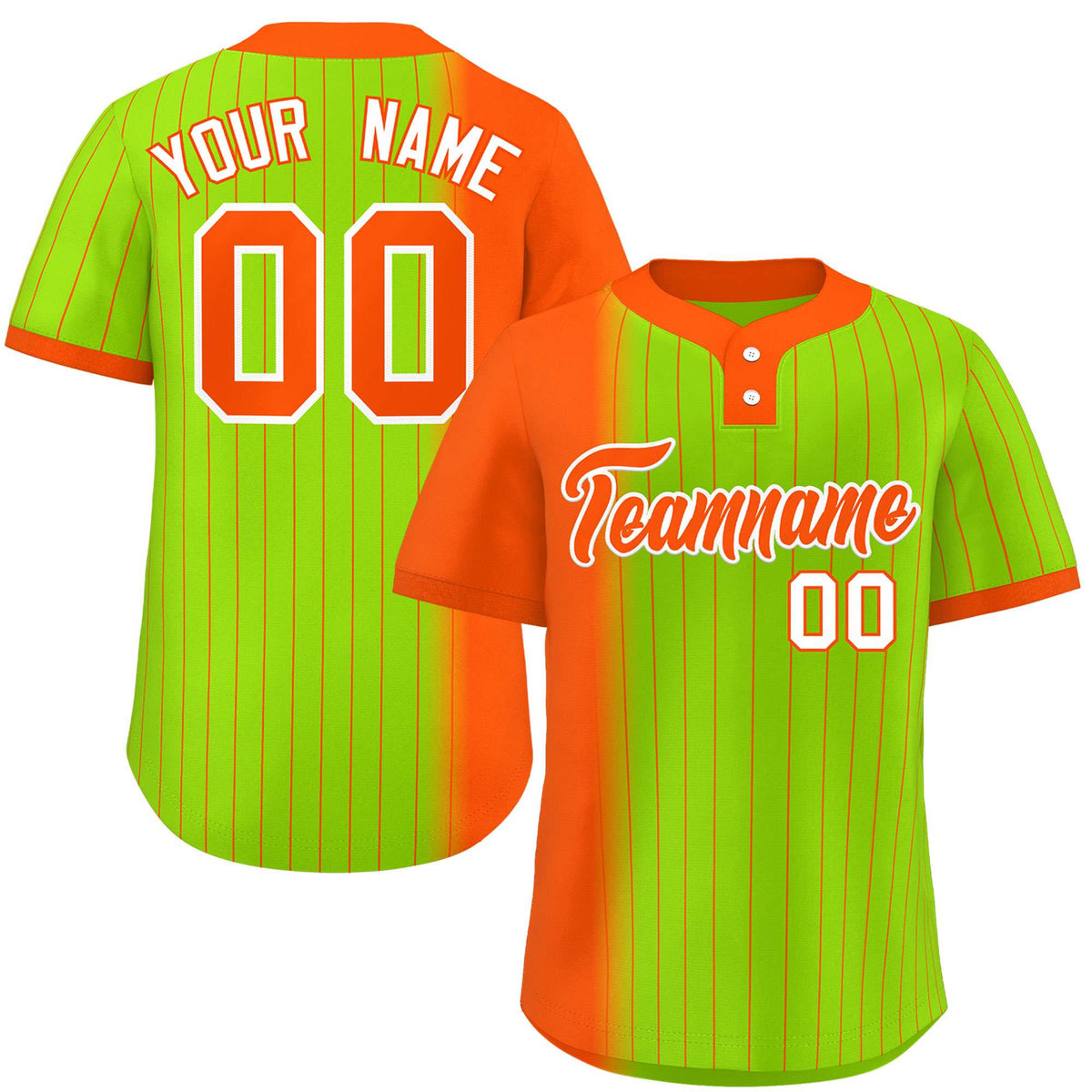 Custom Orange Neon Green Gradient Stripe Fashion Authentic Two-Button Softball Jersey