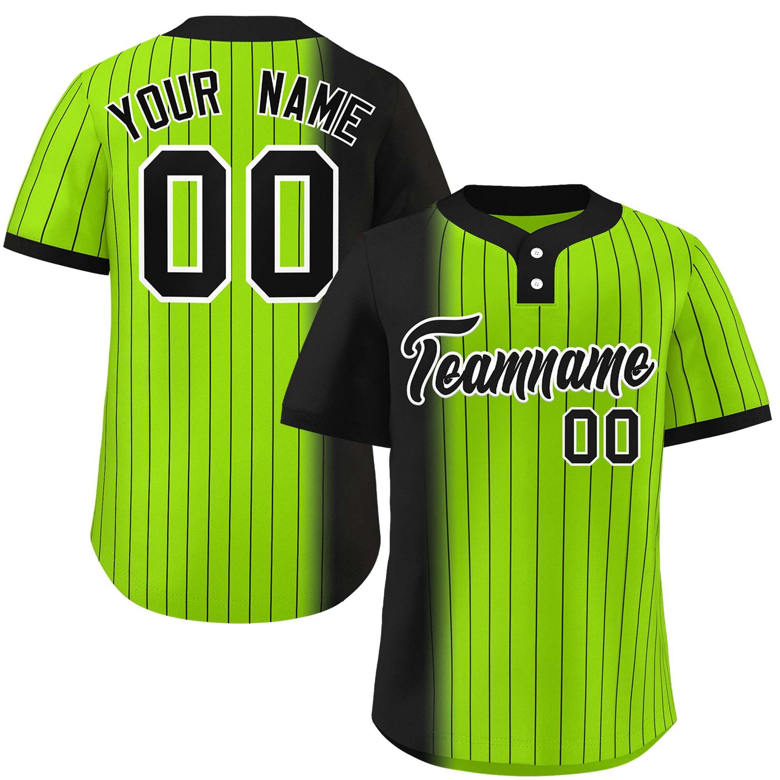Custom Black Neon Green Gradient Stripe Fashion Authentic Two-Button Softball Jersey