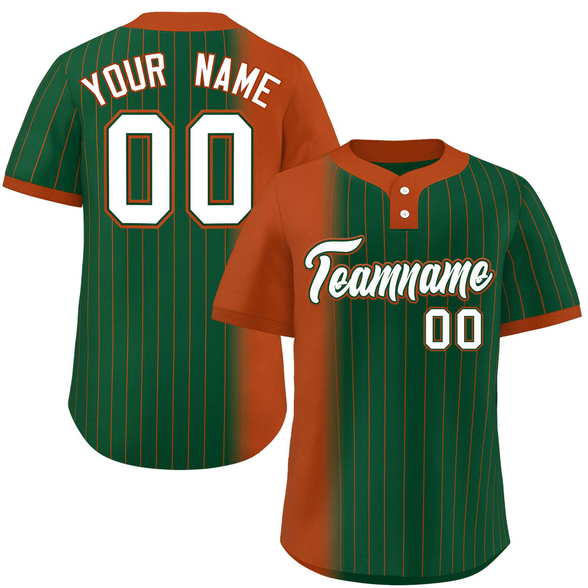 Custom Texas Orange Green Gradient Stripe Fashion Authentic Two-Button Softball Jersey