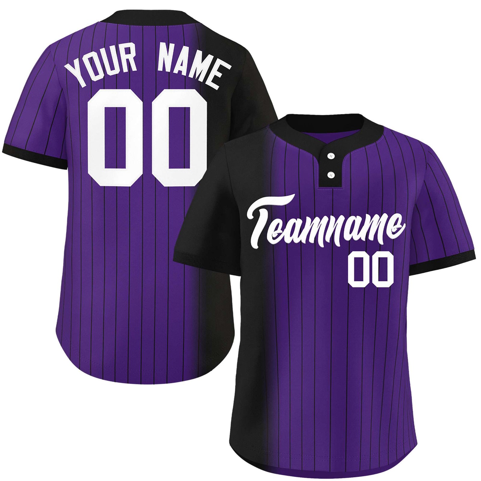 Custom Black Purple Gradient Stripe Fashion Authentic Two-Button Softball Jersey