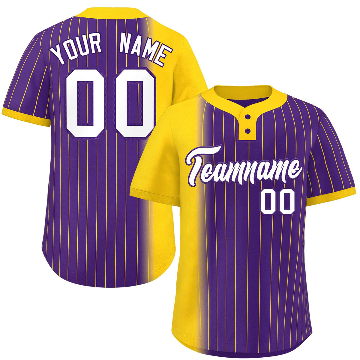 Custom Gold Purple Gradient Stripe Fashion Authentic Two-Button Softball Jersey
