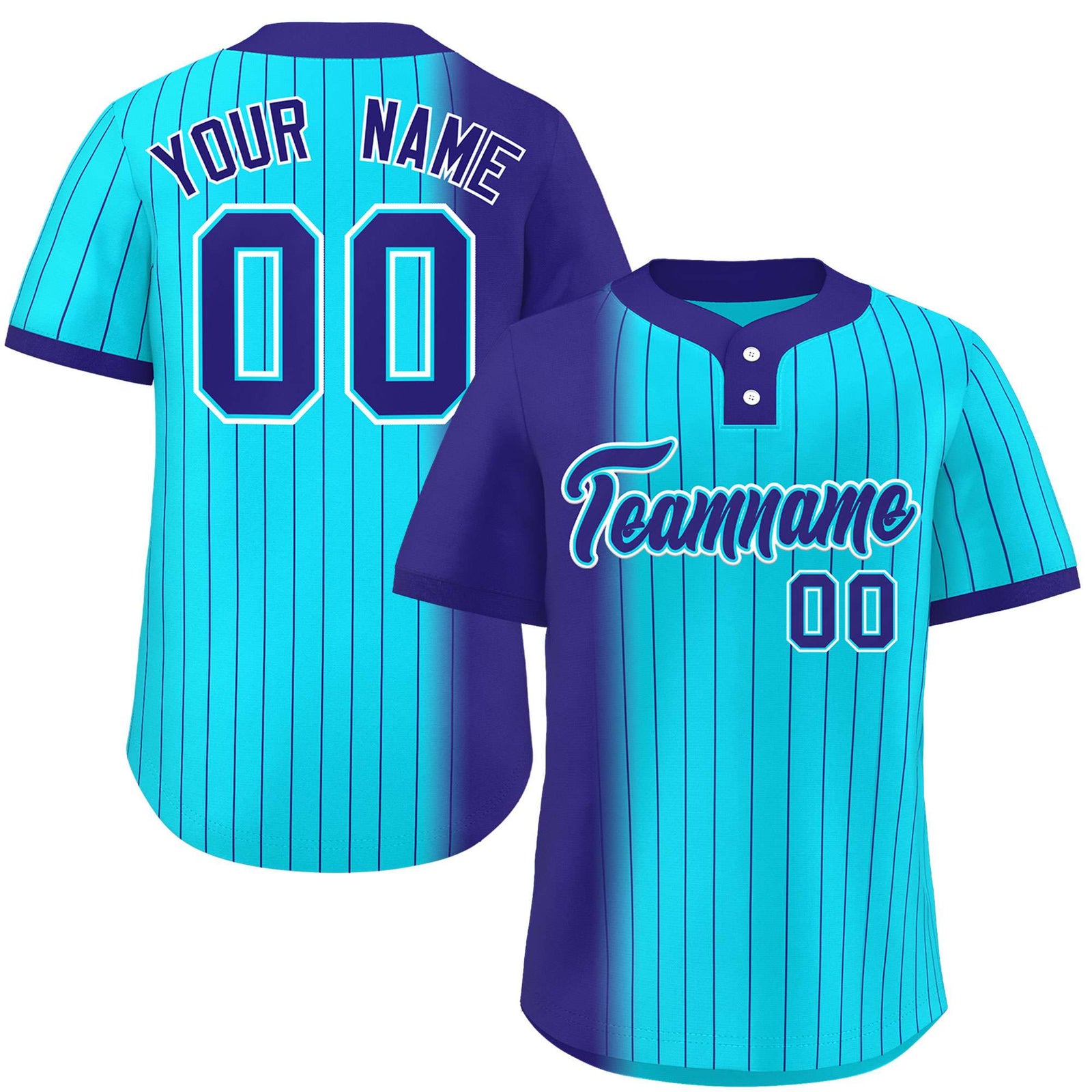 Custom Violet Sky Blue Gradient Stripe Fashion Authentic Two-Button Softball Jersey