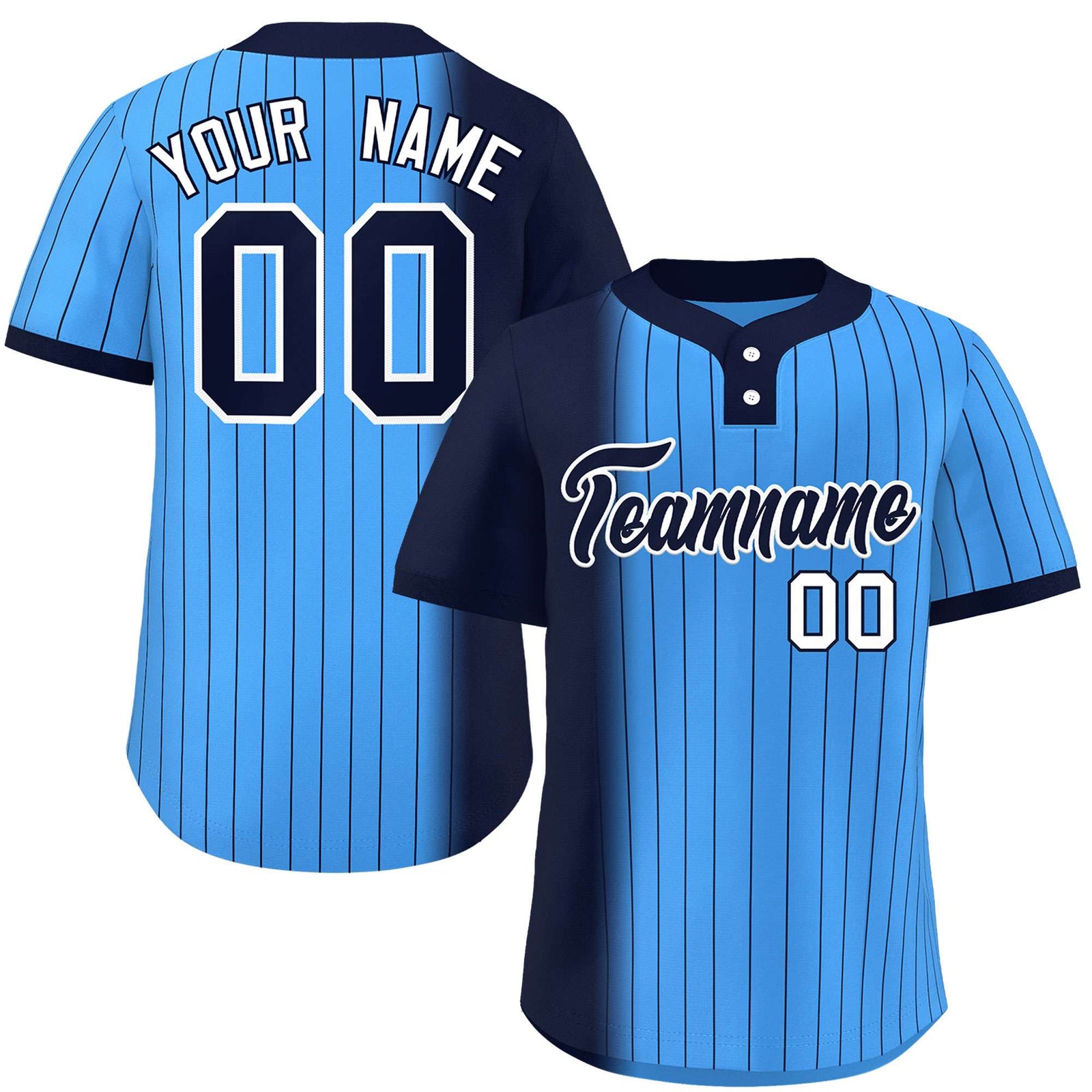 Custom Navy Powder Blue Gradient Stripe Fashion Authentic Two-Button Softball Jersey