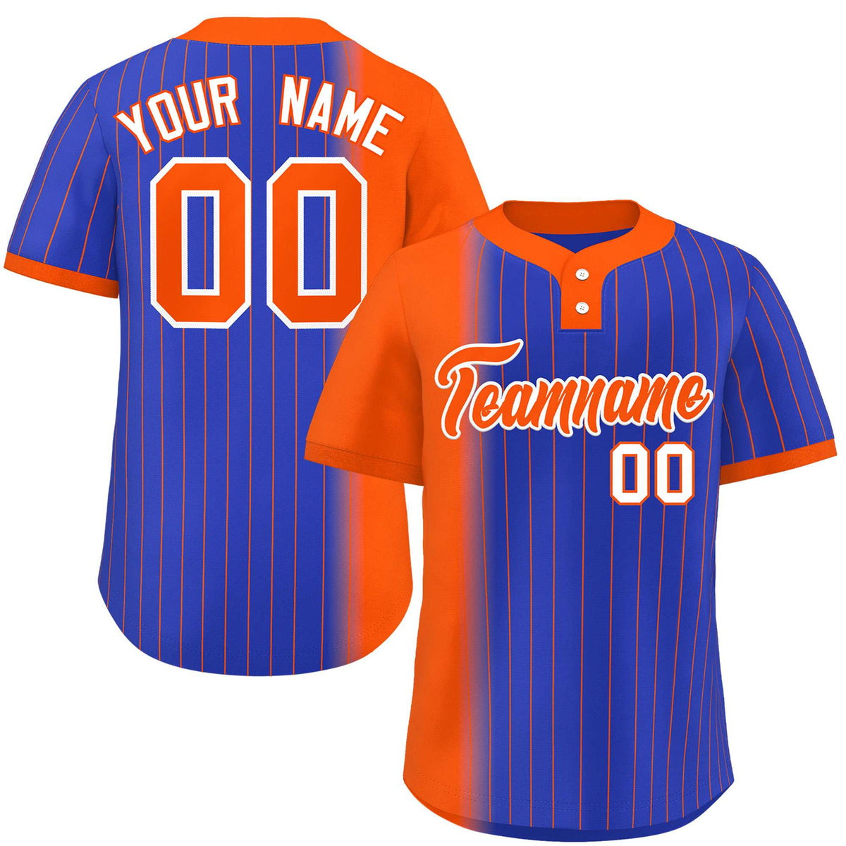 Custom Orange Royal Gradient Stripe Fashion Authentic Two-Button Softball Jersey