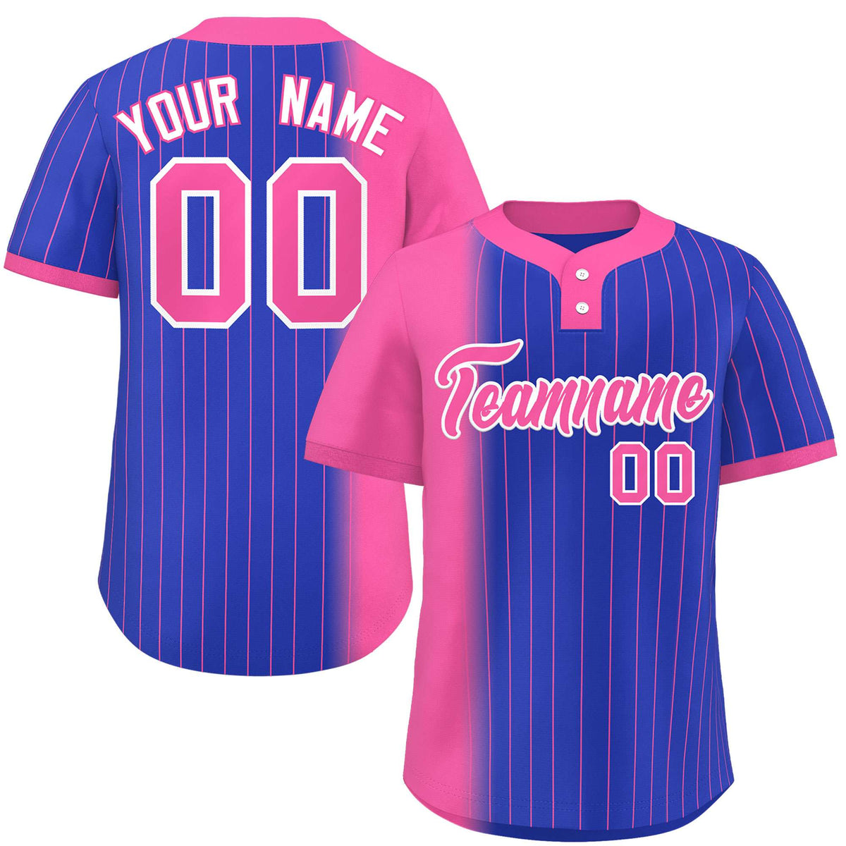 Custom Pink Royal Gradient Stripe Fashion Authentic Two-Button Softball Jersey