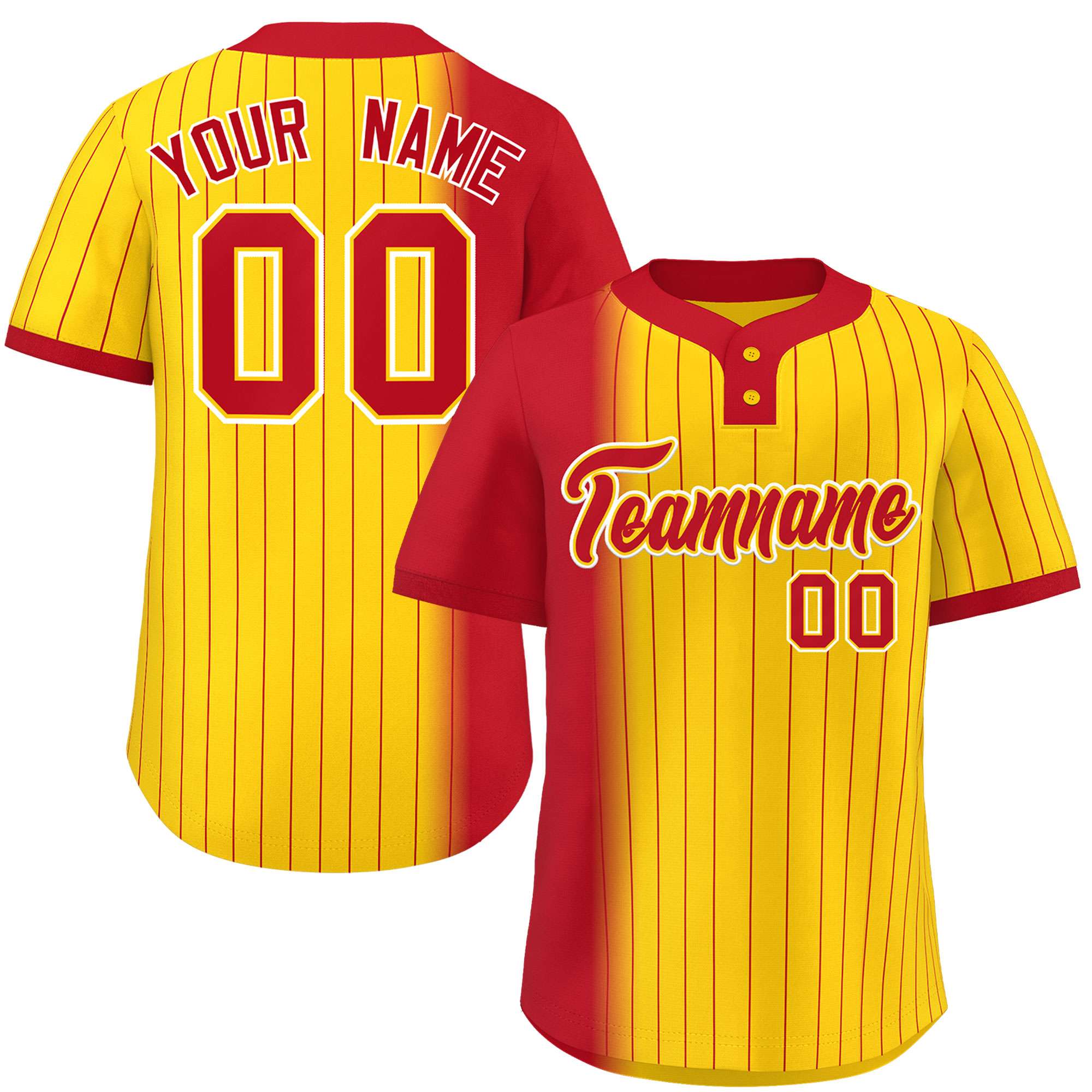 Custom Red Gold Gradient Stripe Fashion Authentic Two-Button Softball Jersey