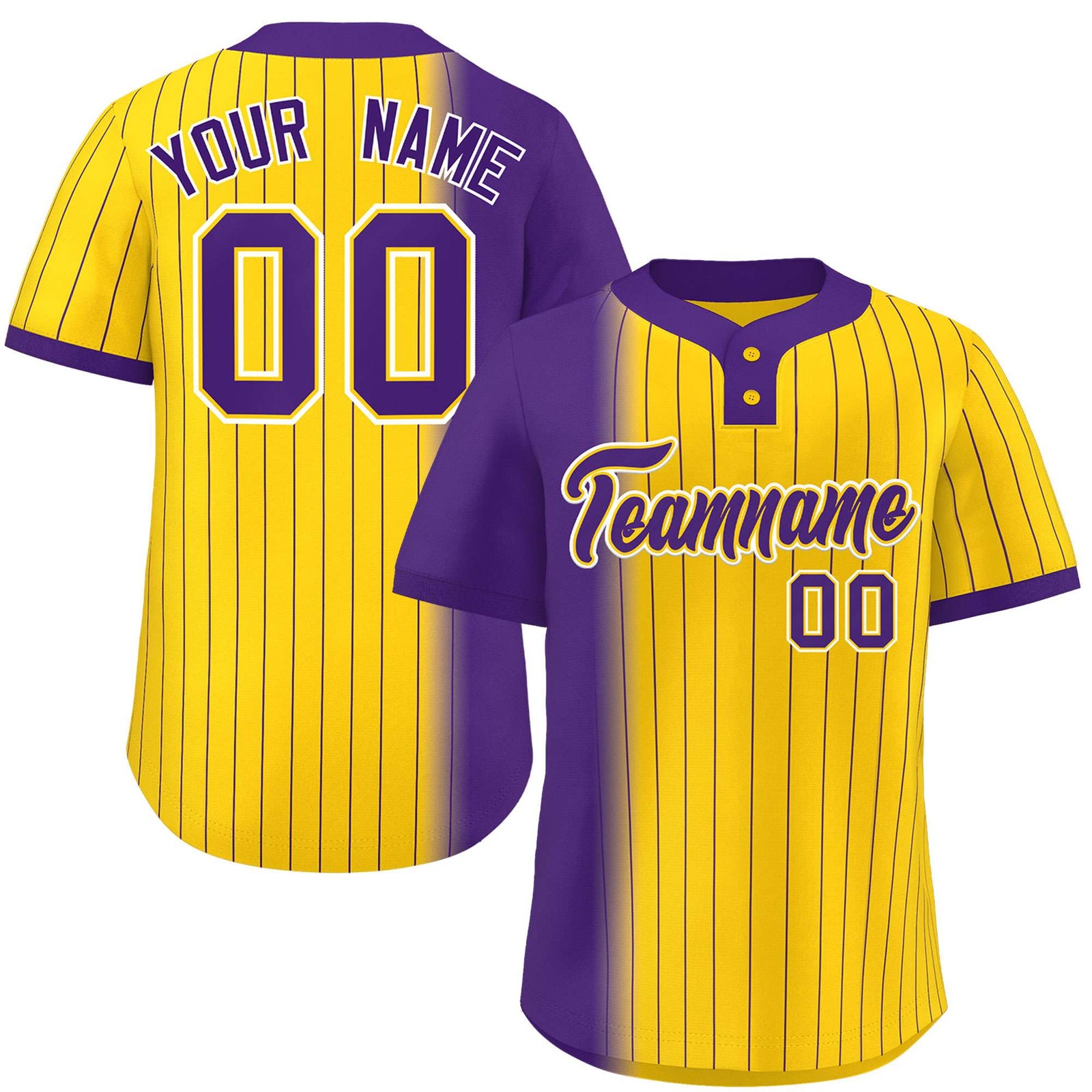 Custom Purple Gold Gradient Stripe Fashion Authentic Two-Button Softball Jersey