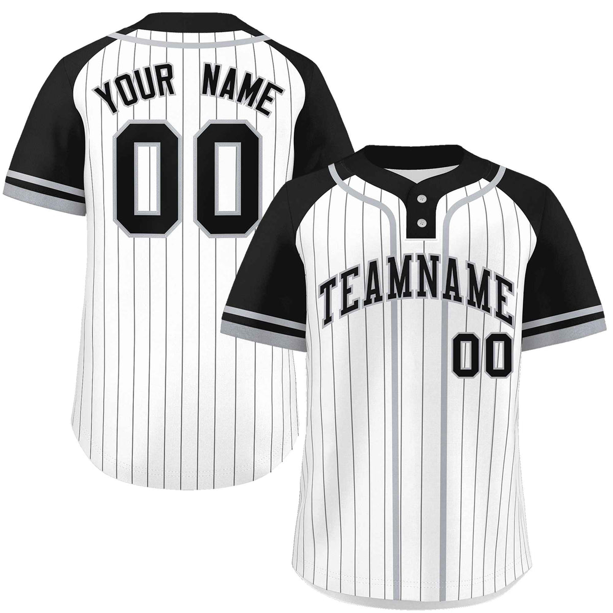 Custom White Black-Gray Stripe Fashion Raglan Sleeves Authentic Two-Button Softball Jersey