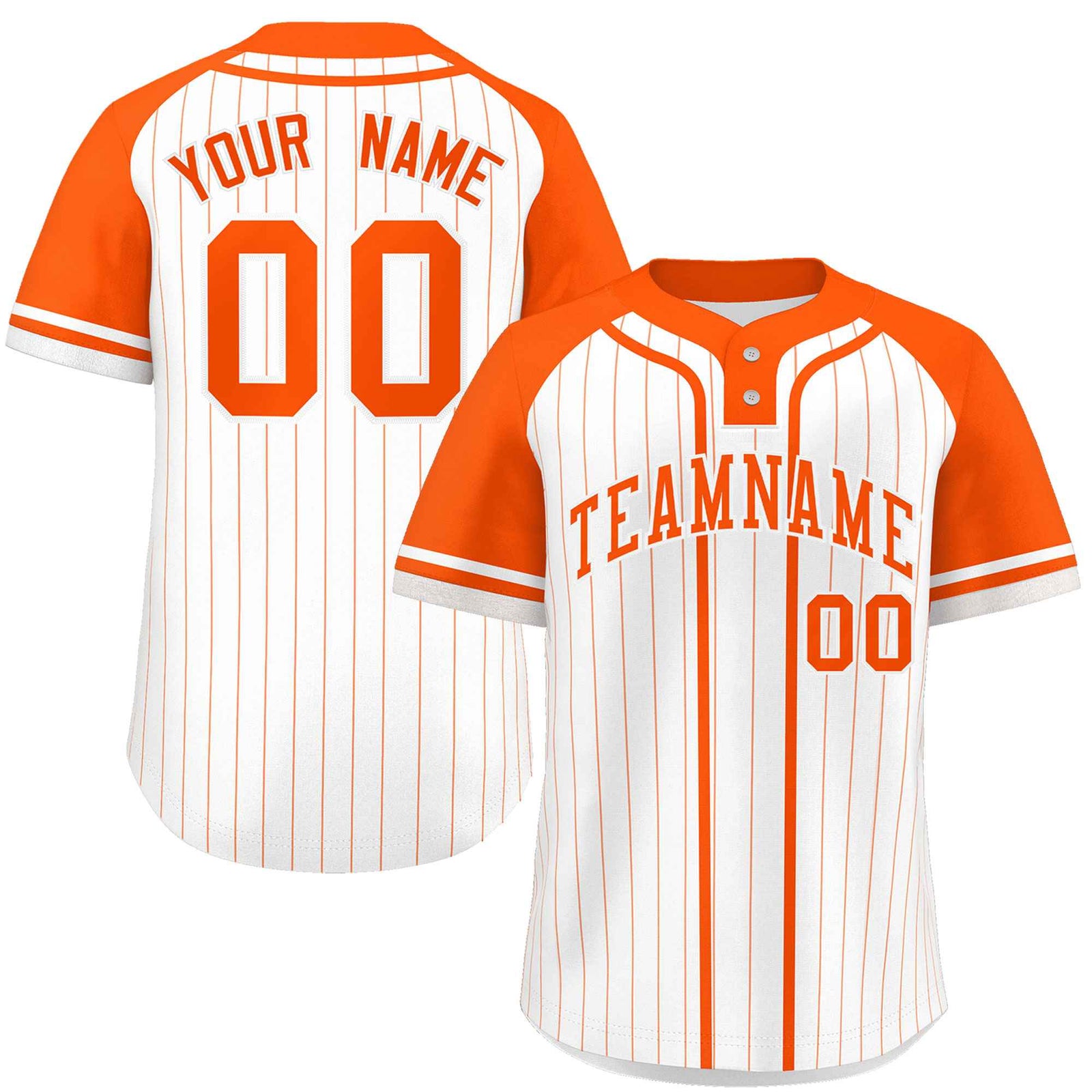 Custom White Orange Stripe Fashion Raglan Sleeves Authentic Two-Button Softball Jersey