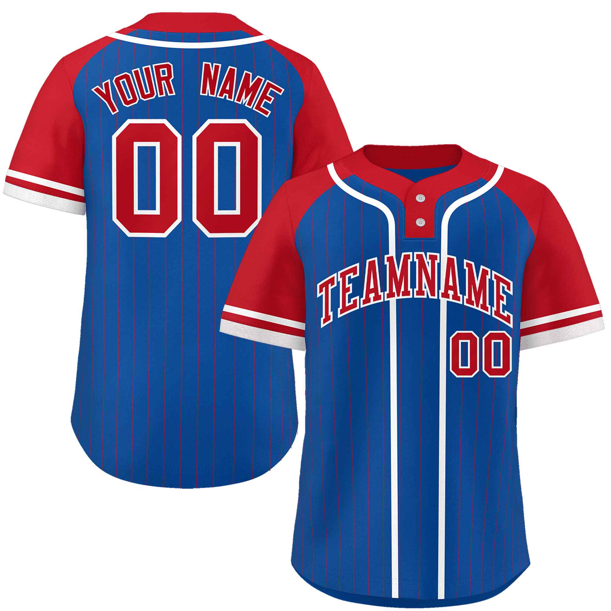 Custom Royal Red-White Stripe Fashion Raglan Sleeves Authentic Two-Button Softball Jersey