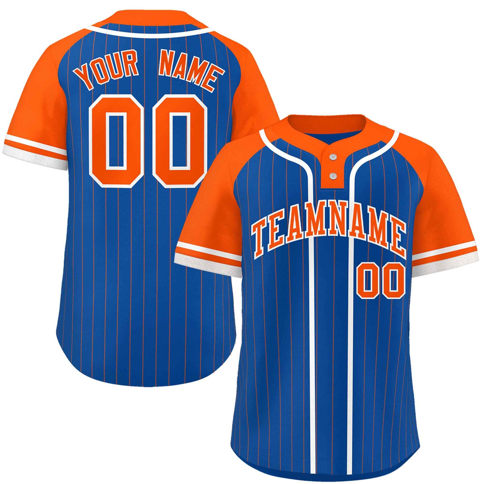 Custom Royal Orange-White Stripe Fashion Raglan Sleeves Authentic Two-Button Softball Jersey