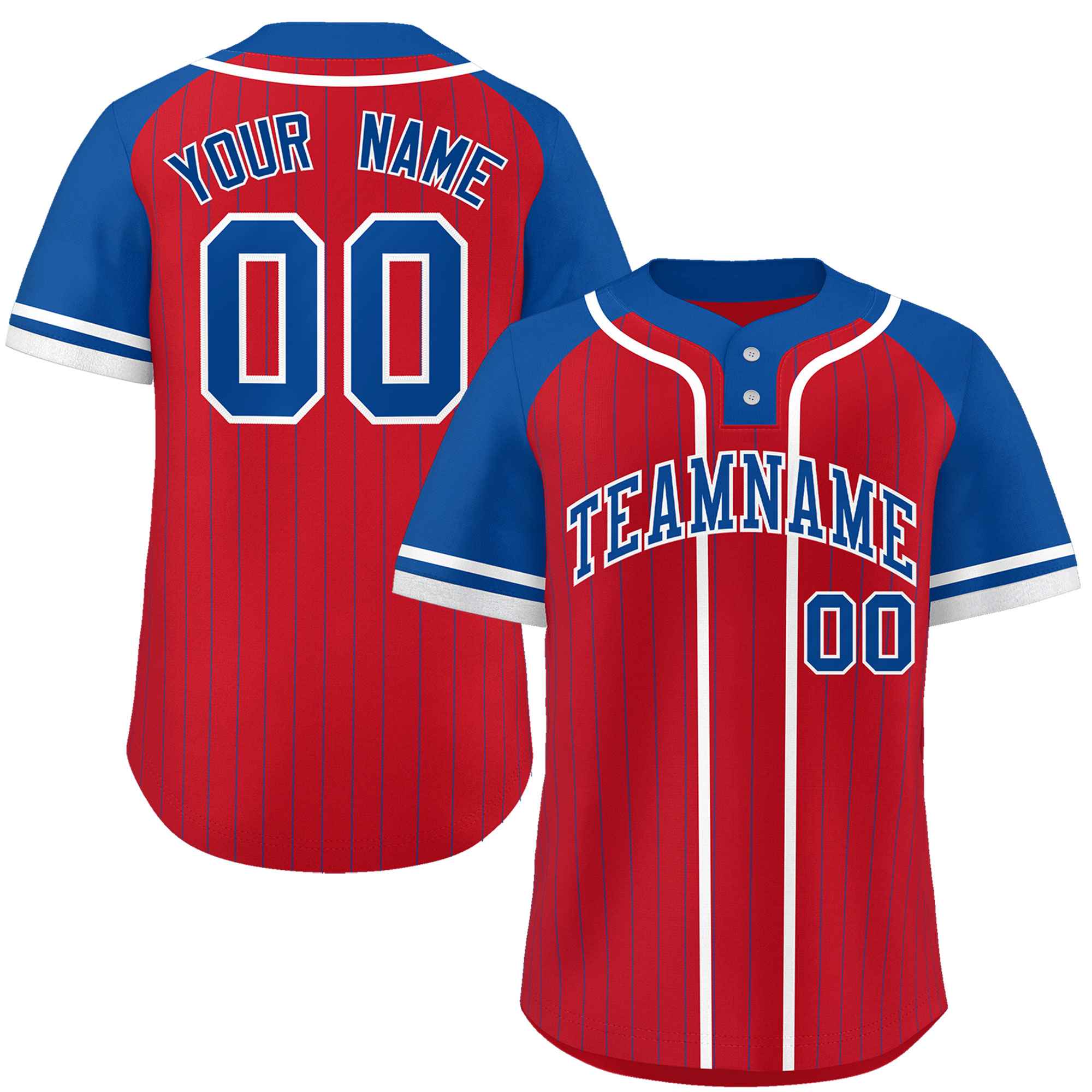 Custom Red Royal-White Stripe Fashion Raglan Sleeves Authentic Two-Button Softball Jersey