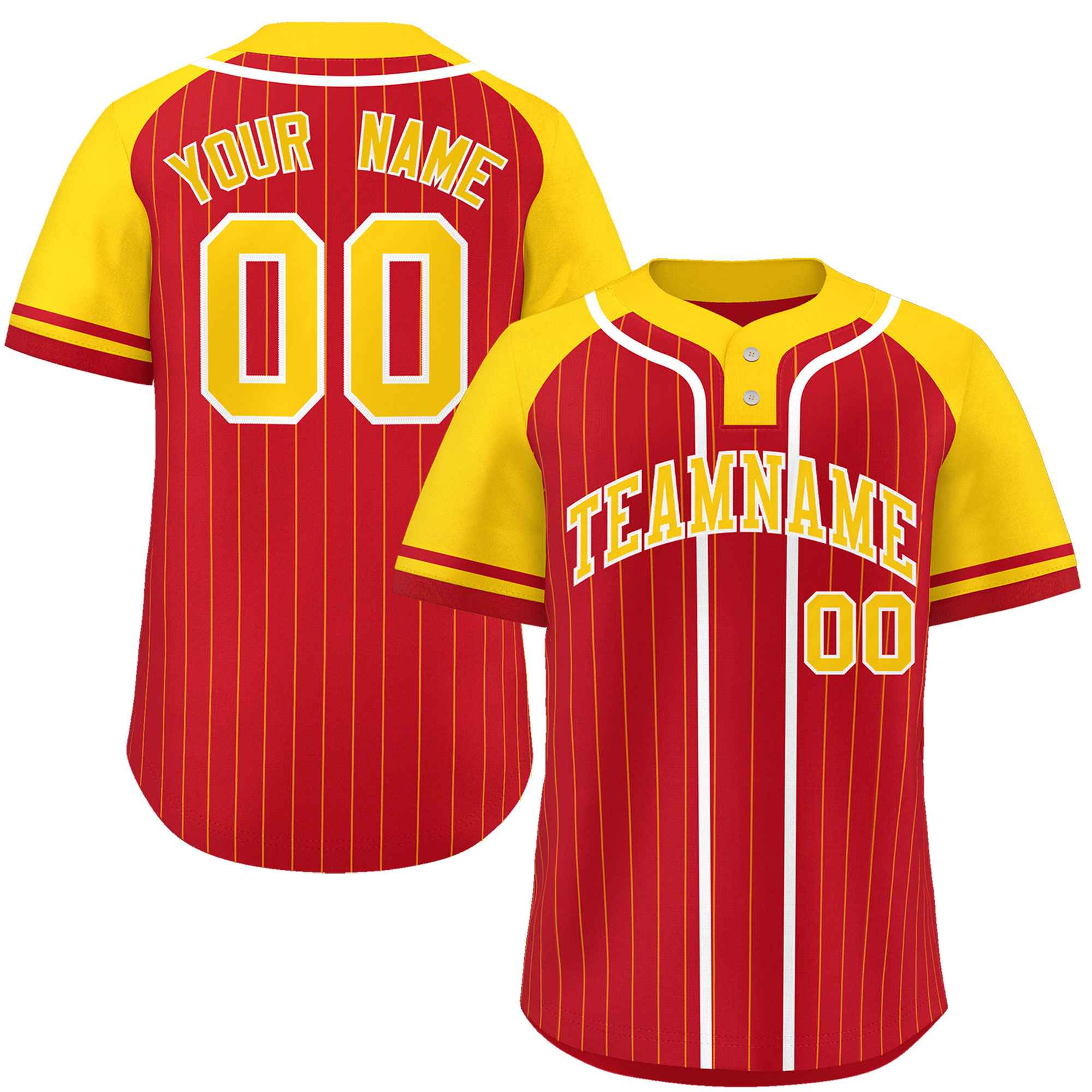 Custom Red Gold-White Stripe Fashion Raglan Sleeves Authentic Two-Button Softball Jersey