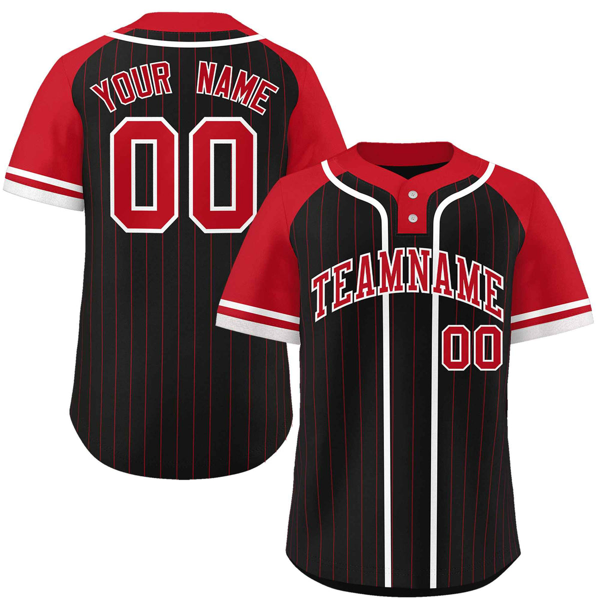 Custom Black Red-White Stripe Fashion Raglan Sleeves Authentic Two-Button Softball Jersey