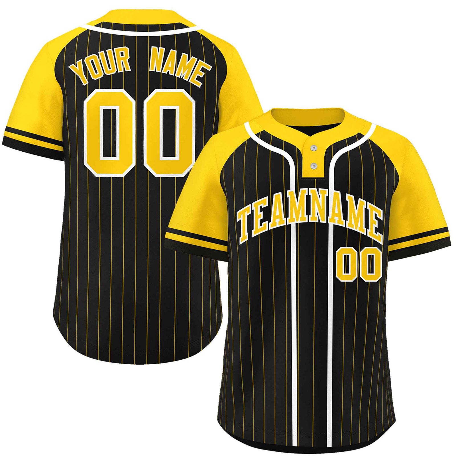 Custom Black Gold-White Stripe Fashion Raglan Sleeves Authentic Two-Button Softball Jersey